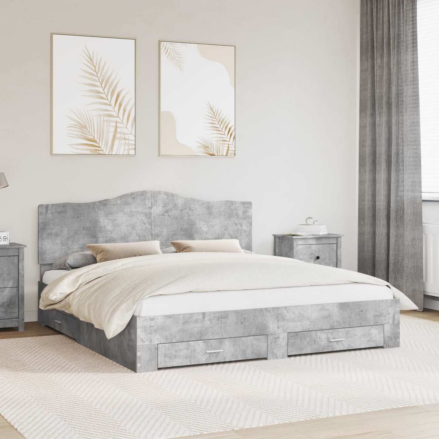 Bedframe met hoofdeinde Beton Grijs 200 x 200 cm Bewerkt hout is nu te koop bij PeponiXL, paradijselijk wonen!