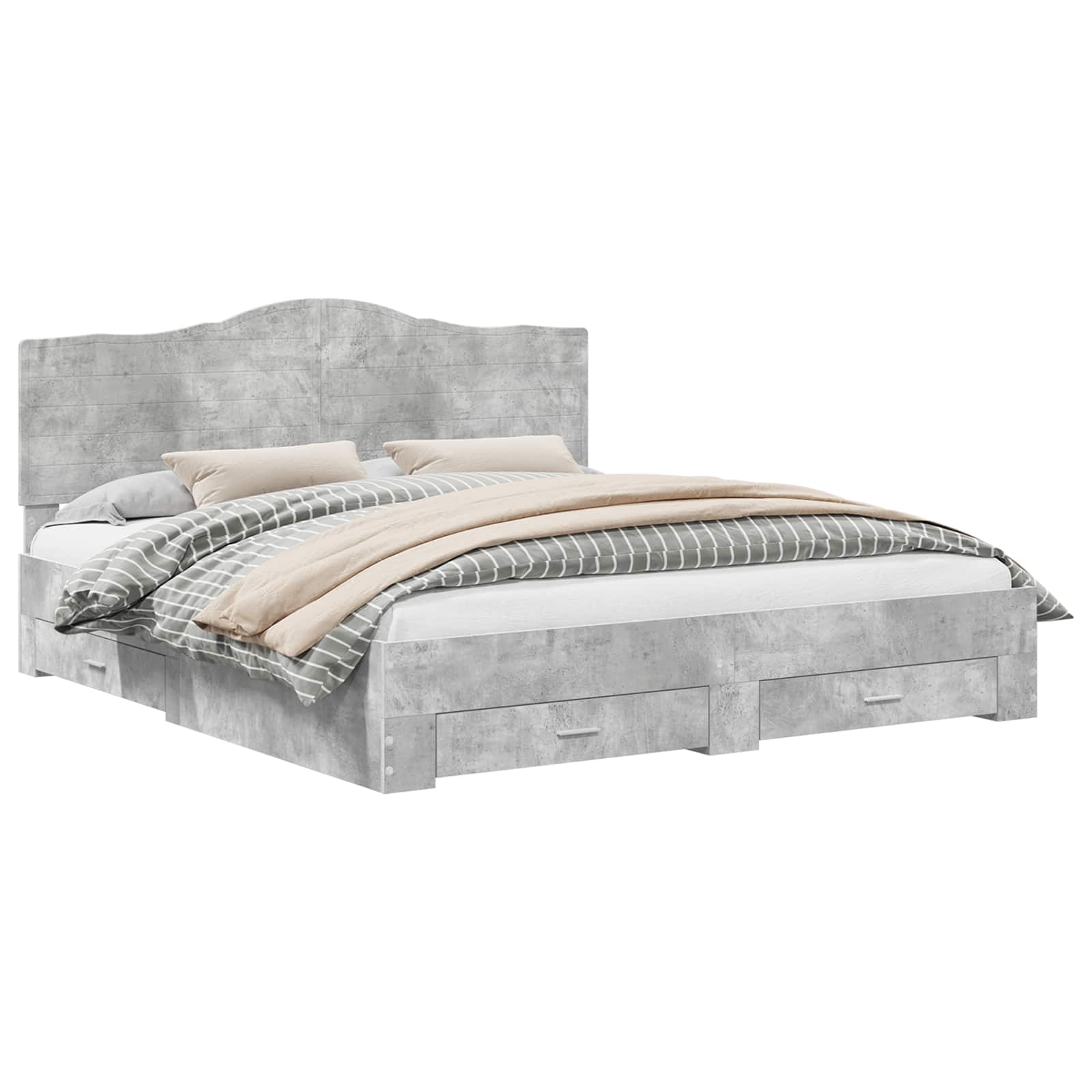 Bedframe met hoofdeinde Beton Grijs 200 x 200 cm Bewerkt hout is nu te koop bij PeponiXL, paradijselijk wonen!