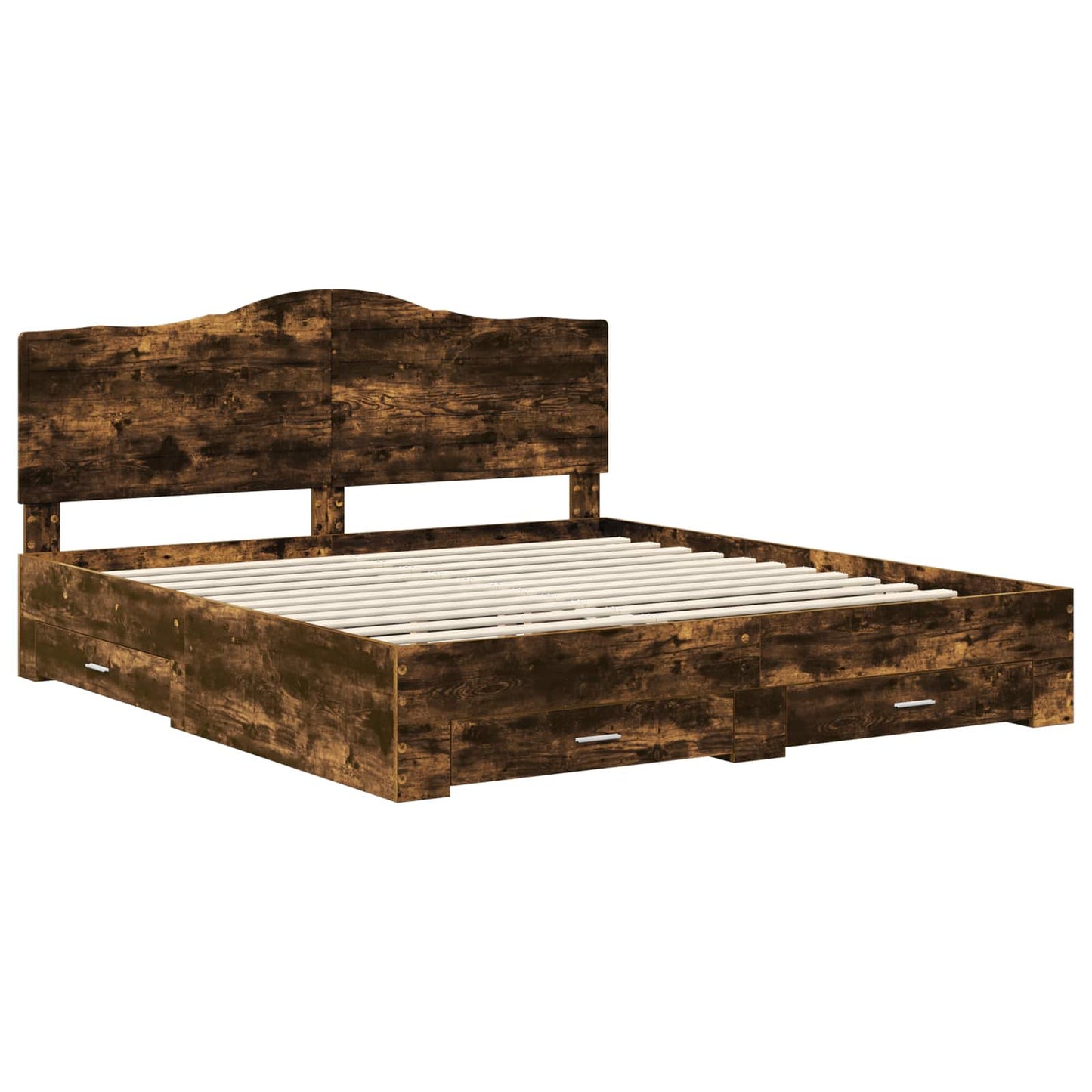 Bedframe met hoofdeinde Gerookt eiken 200 x 200 cm Bewerkt hout is nu te koop bij PeponiXL, paradijselijk wonen!