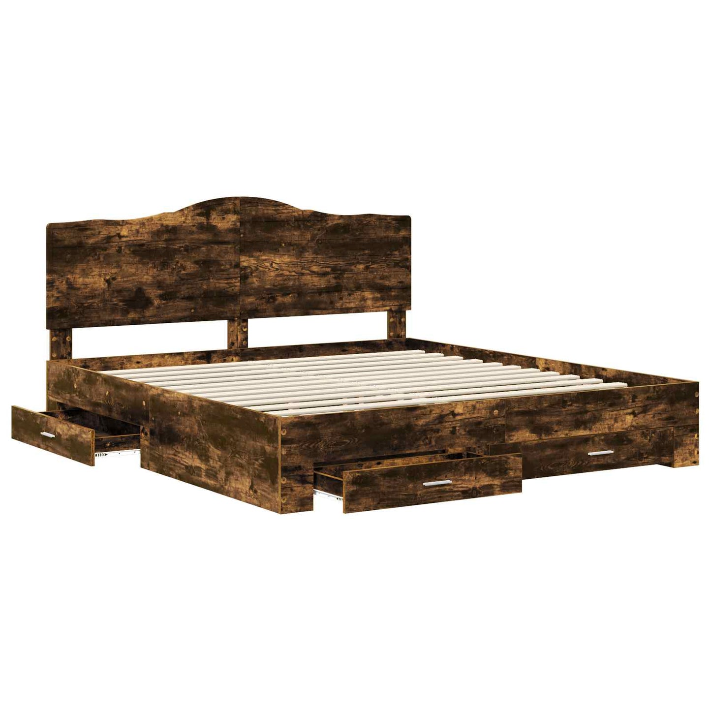 Bedframe met hoofdeinde Gerookt eiken 200 x 200 cm Bewerkt hout is nu te koop bij PeponiXL, paradijselijk wonen!
