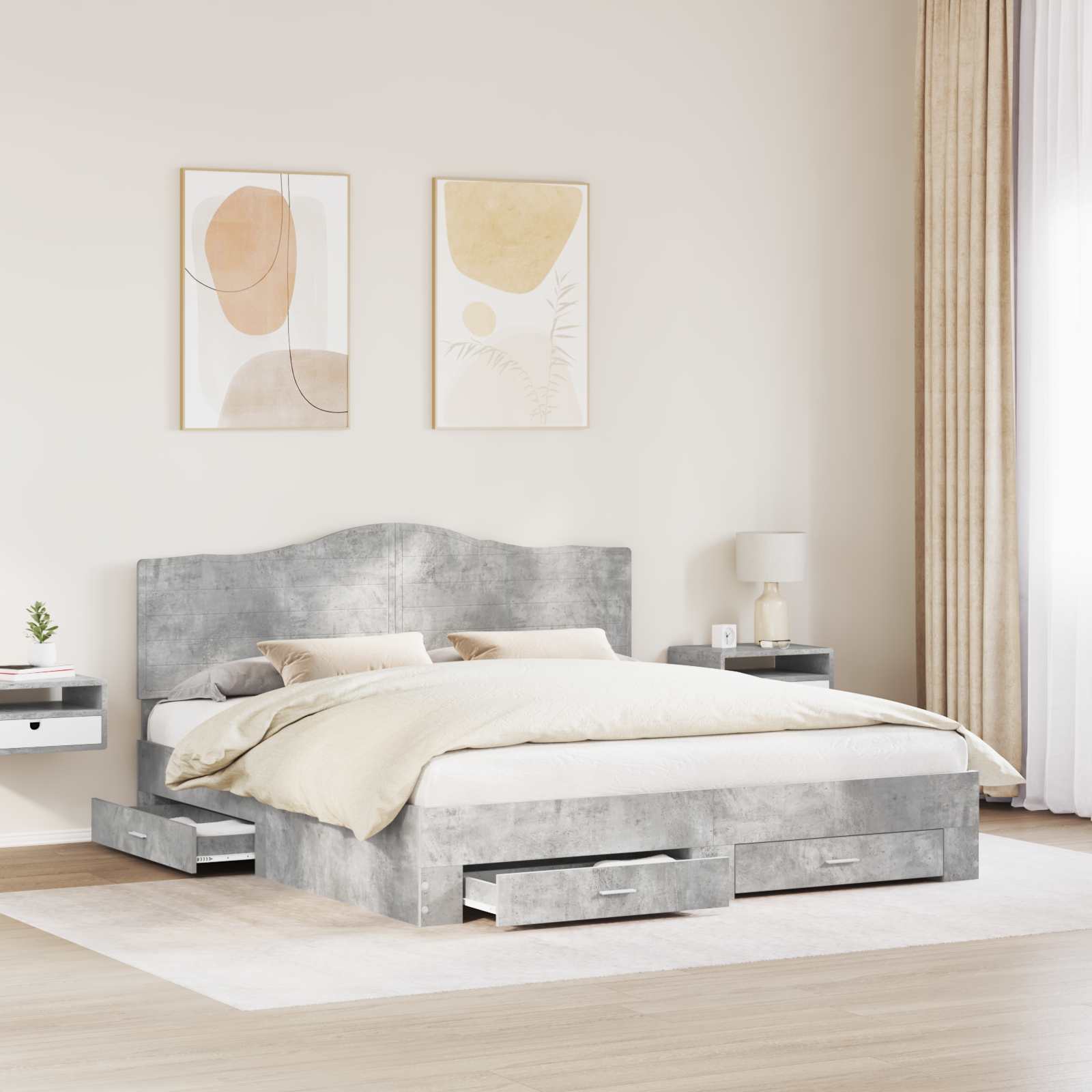 Bedframe met hoofdeinde Beton Grijs 180 x 200 cm Bewerkt hout is nu te koop bij PeponiXL, paradijselijk wonen!