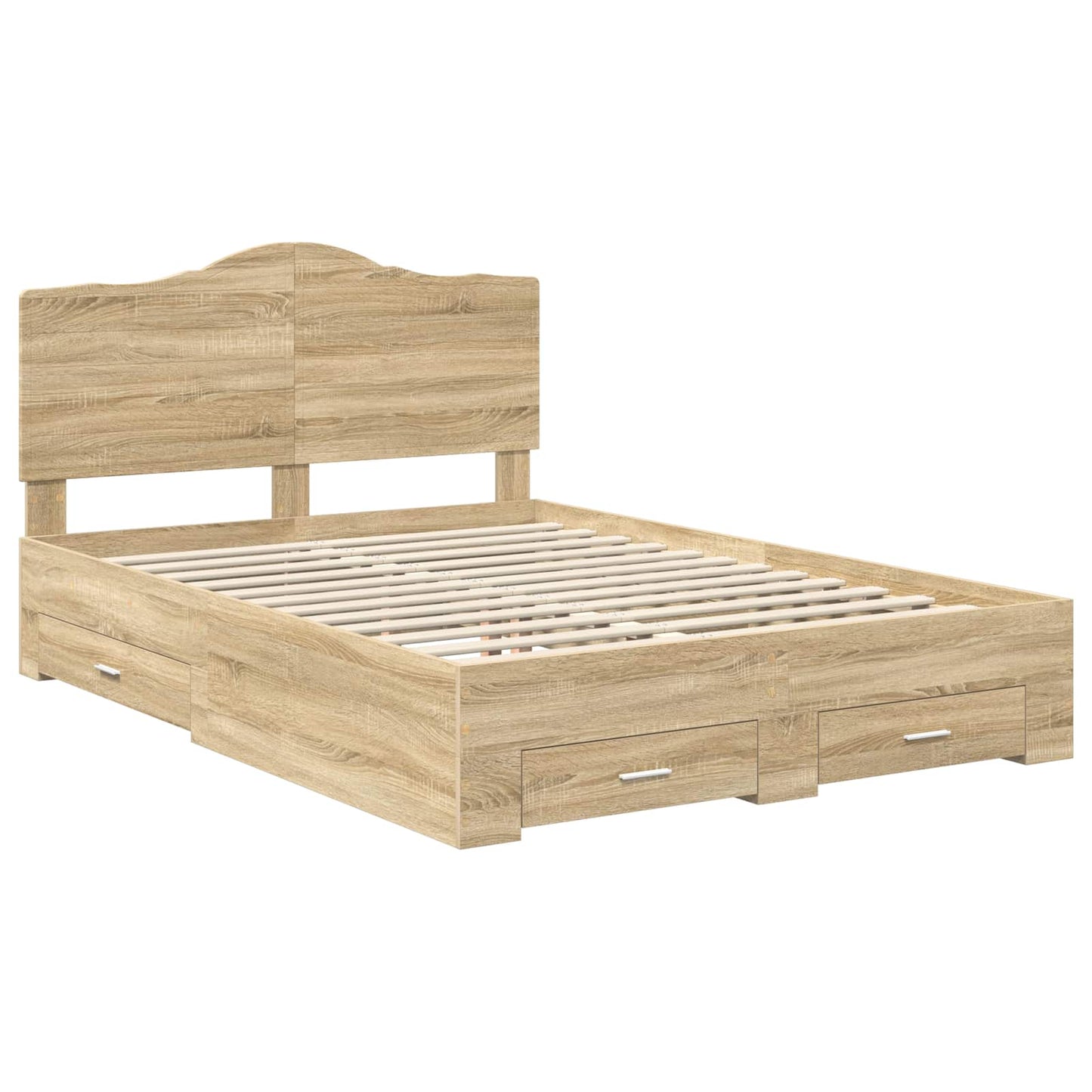Bedframe met hoofdeinde Sonoma Eiken 150 x 200 cm Bewerkt hout is nu te koop bij PeponiXL, paradijselijk wonen!