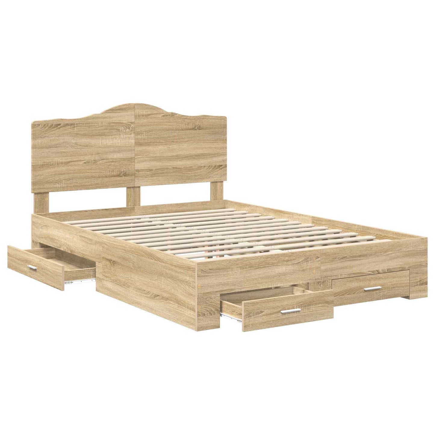 Bedframe met hoofdeinde Sonoma Eiken 150 x 200 cm Bewerkt hout is nu te koop bij PeponiXL, paradijselijk wonen!
