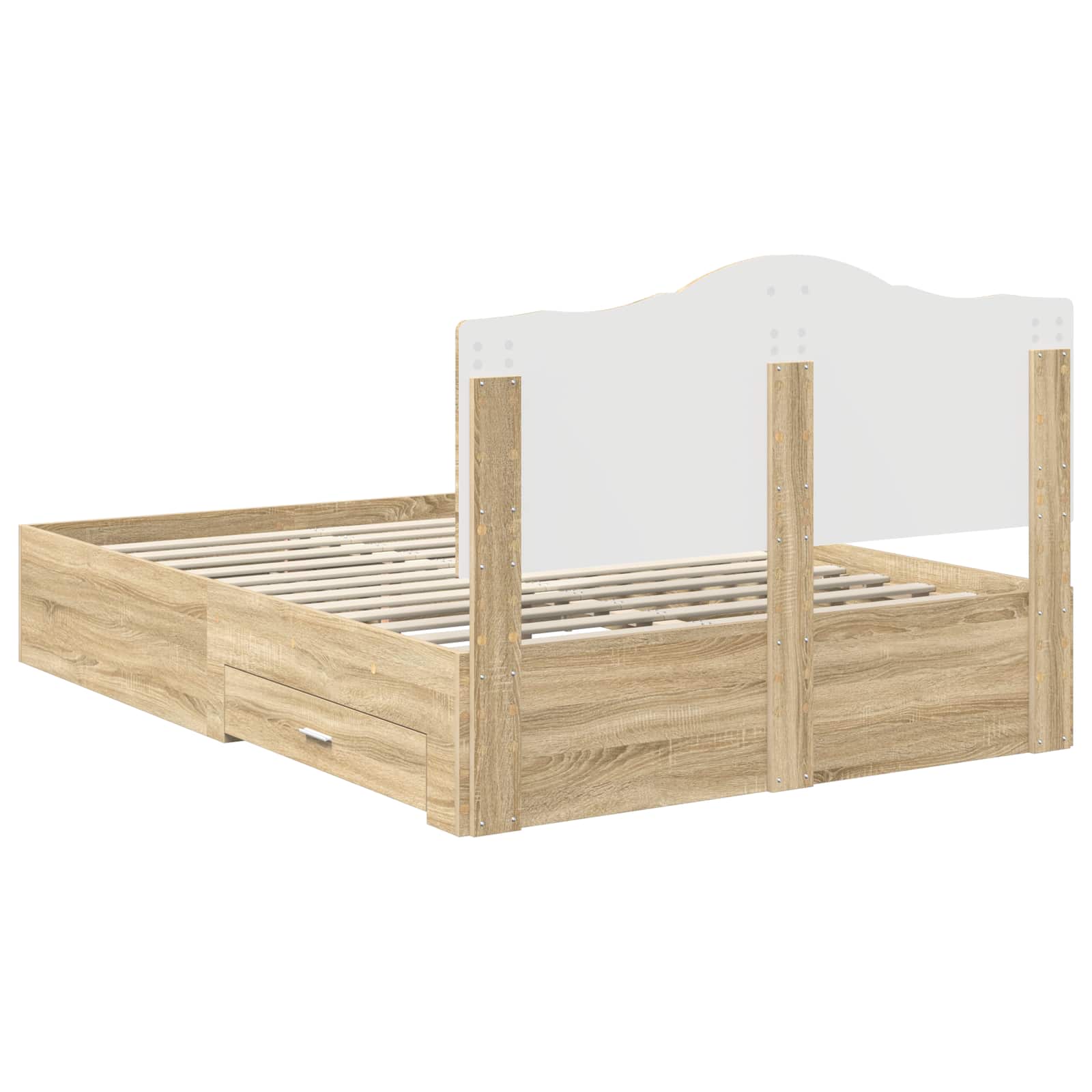 Bedframe met hoofdeinde Sonoma Eiken 150 x 200 cm Bewerkt hout is nu te koop bij PeponiXL, paradijselijk wonen!
