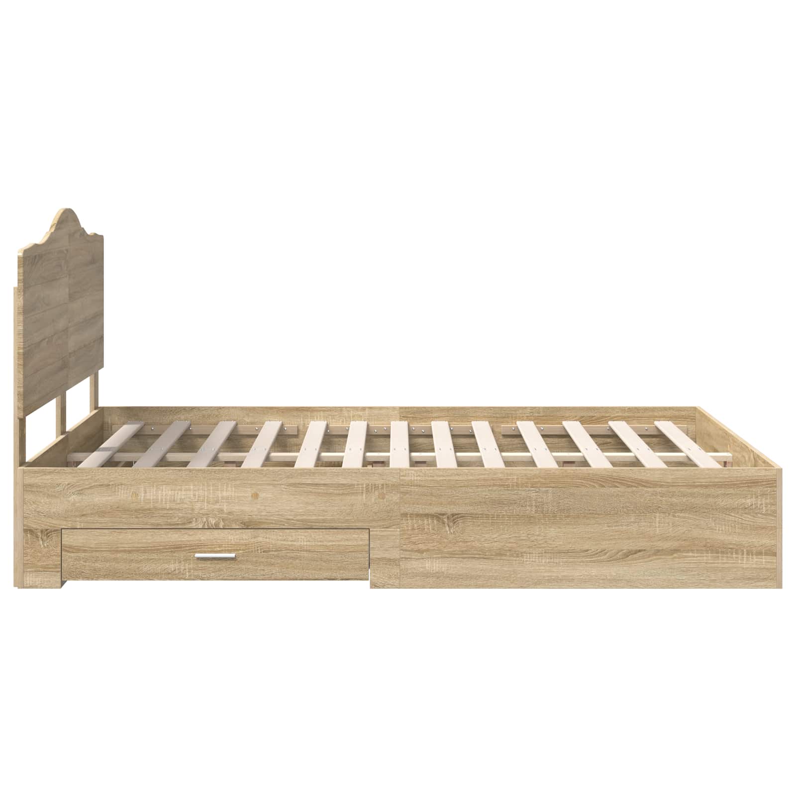 Bedframe met hoofdeinde Sonoma Eiken 150 x 200 cm Bewerkt hout is nu te koop bij PeponiXL, paradijselijk wonen!