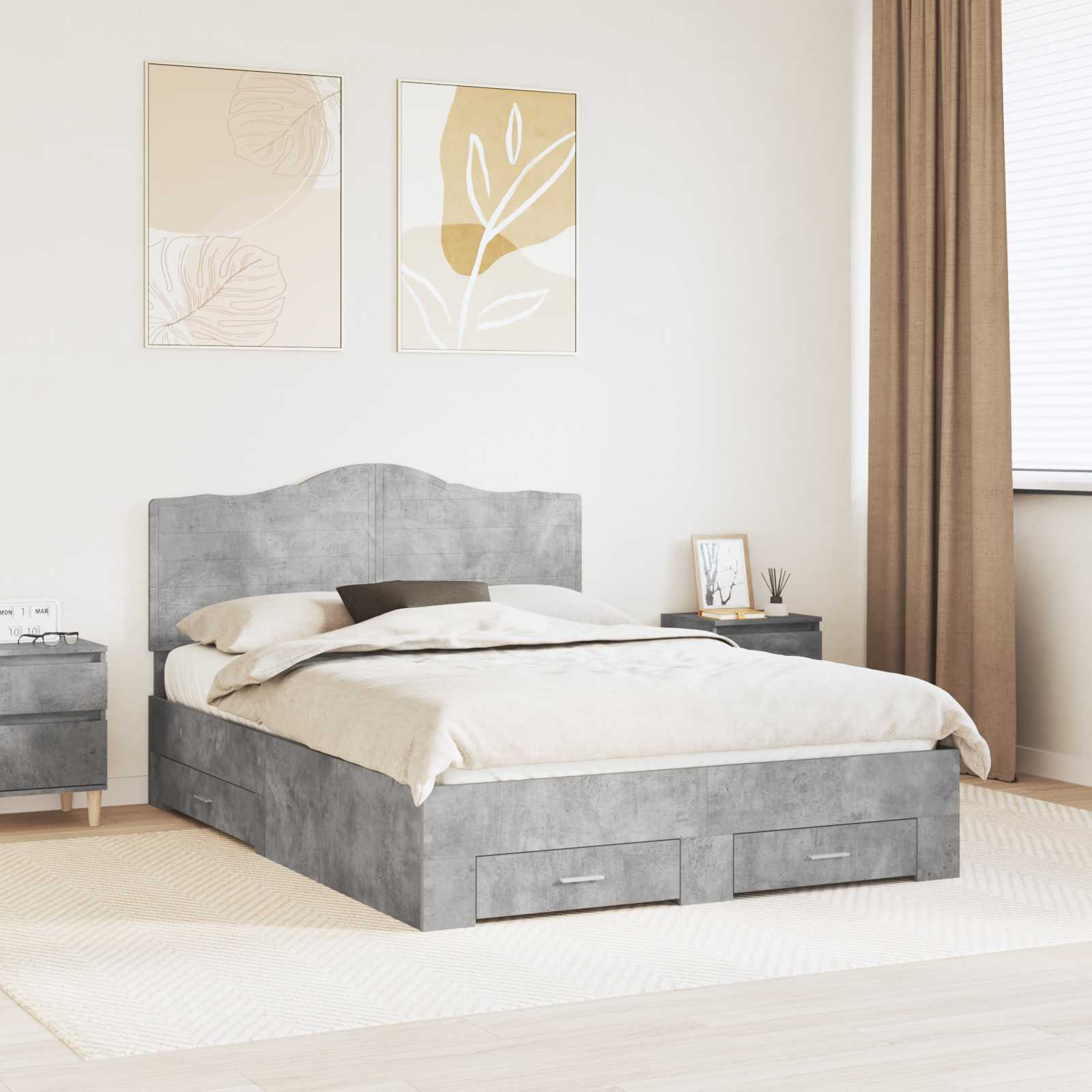Bedframe met hoofdeinde Beton Grijs 150 x 200 cm Bewerkt hout is nu te koop bij PeponiXL, paradijselijk wonen!