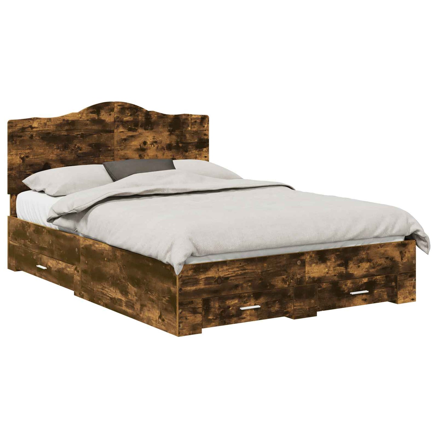 Bedframe met hoofdeinde Gerookt eiken 150 x 200 cm Bewerkt hout is nu te koop bij PeponiXL, paradijselijk wonen!