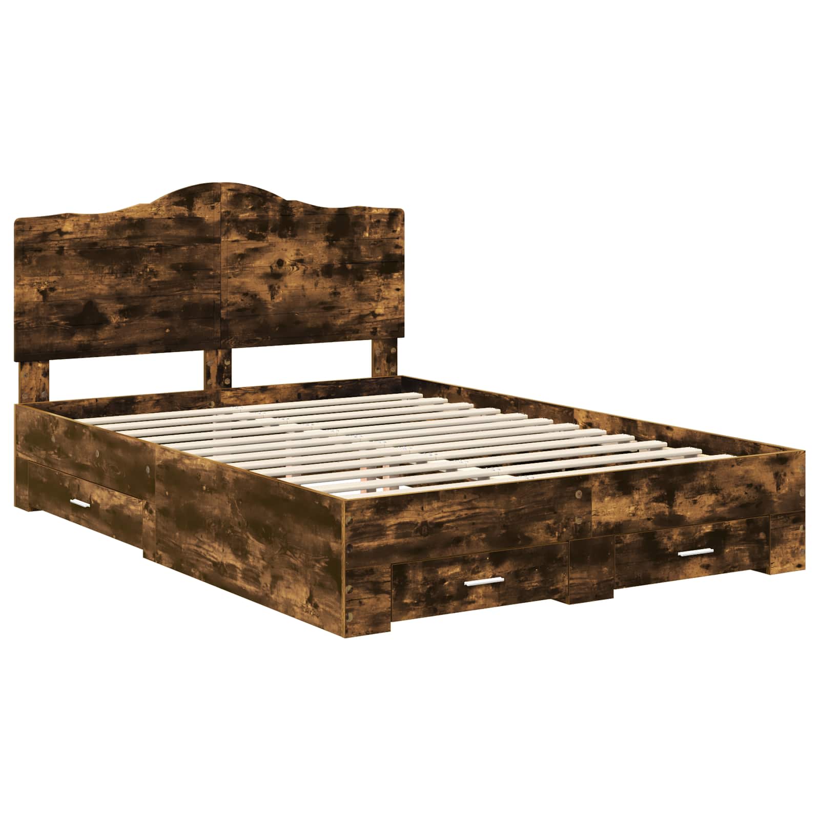 Bedframe met hoofdeinde Gerookt eiken 150 x 200 cm Bewerkt hout is nu te koop bij PeponiXL, paradijselijk wonen!