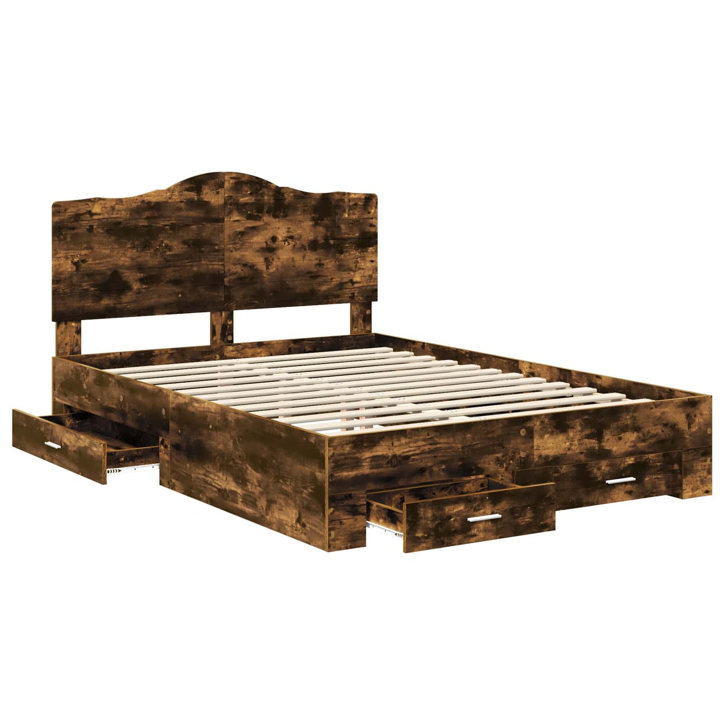 Bedframe met hoofdeinde Gerookt eiken 150 x 200 cm Bewerkt hout is nu te koop bij PeponiXL, paradijselijk wonen!