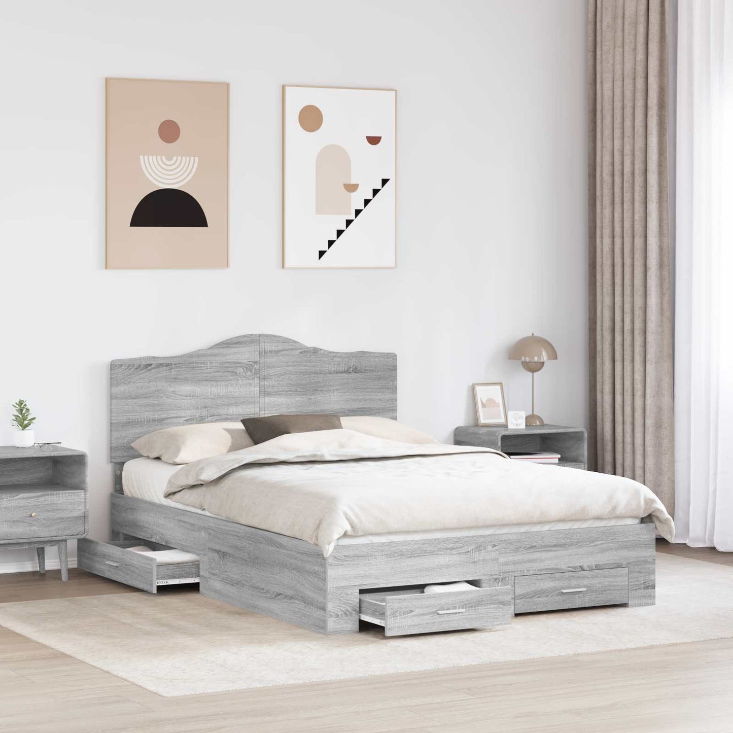 Bedframe met hoofdeinde Grijs Sonoma 150 x 200 cm Bewerkt hout is nu te koop bij PeponiXL, paradijselijk wonen!