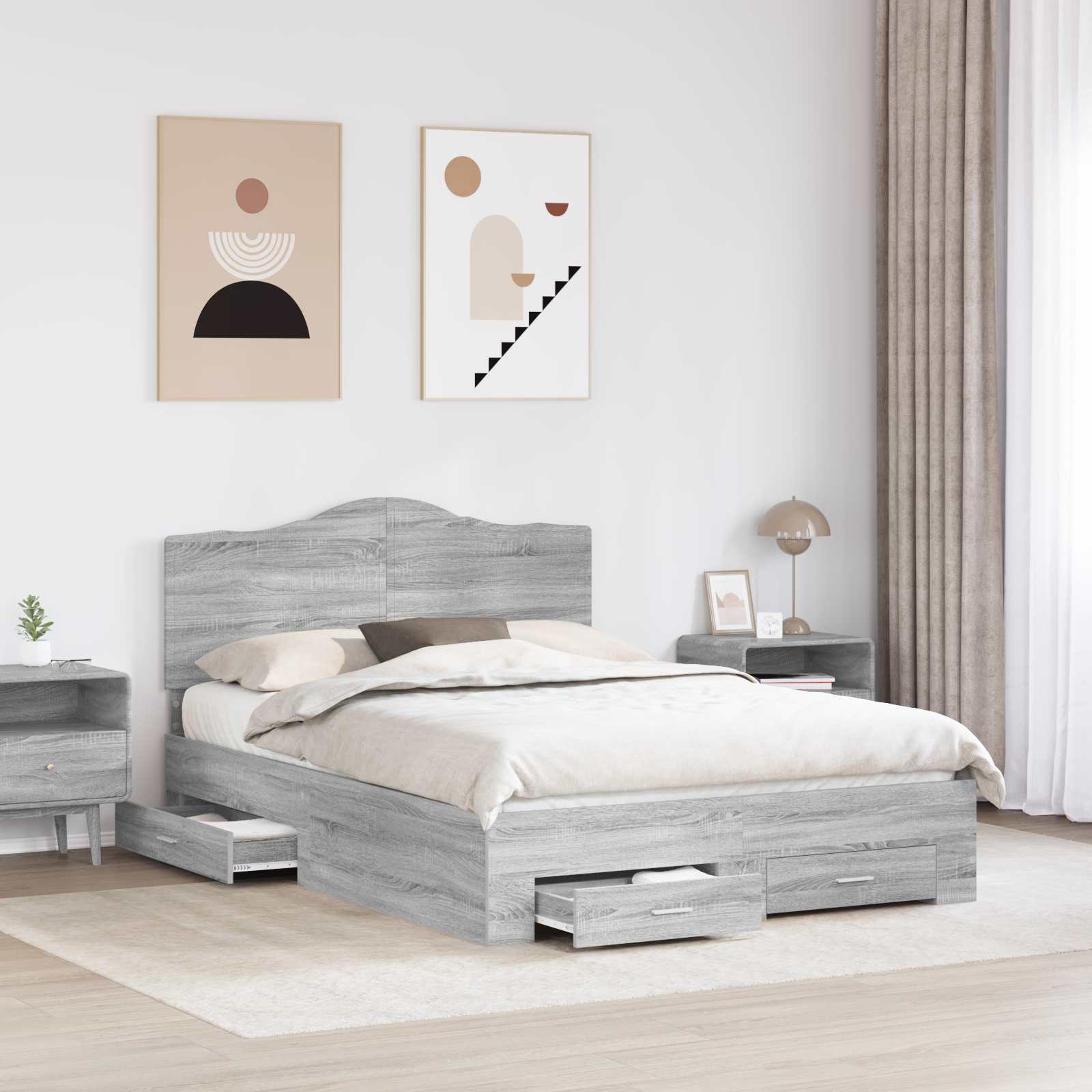 Bedframe met hoofdeinde Grijs Sonoma 140 x 200 cm Bewerkt hout is nu te koop bij PeponiXL, paradijselijk wonen!