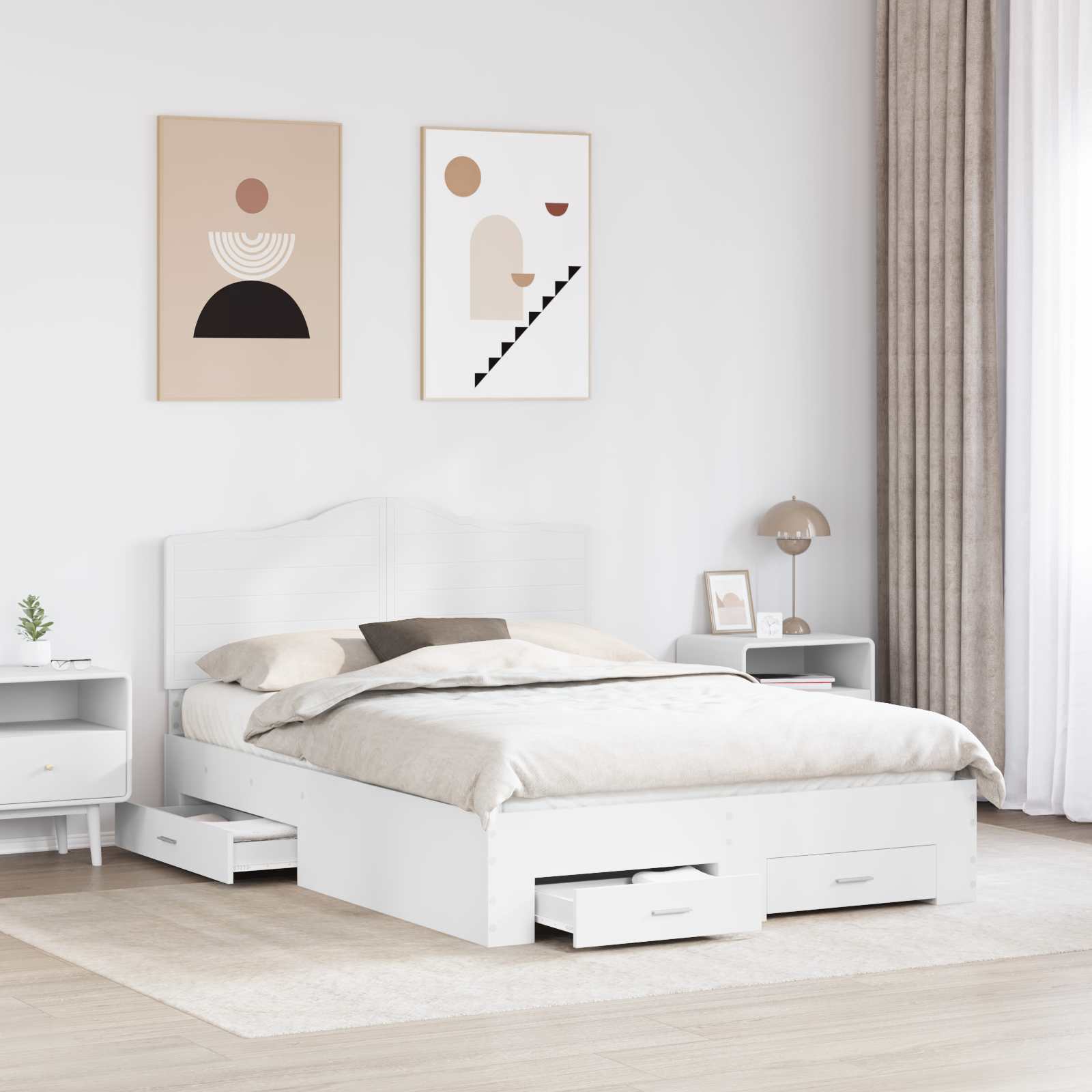 Bedframe met hoofdeinde met lade Wit 140 x 190 cm Bewerkt hout is nu te koop bij PeponiXL, paradijselijk wonen!