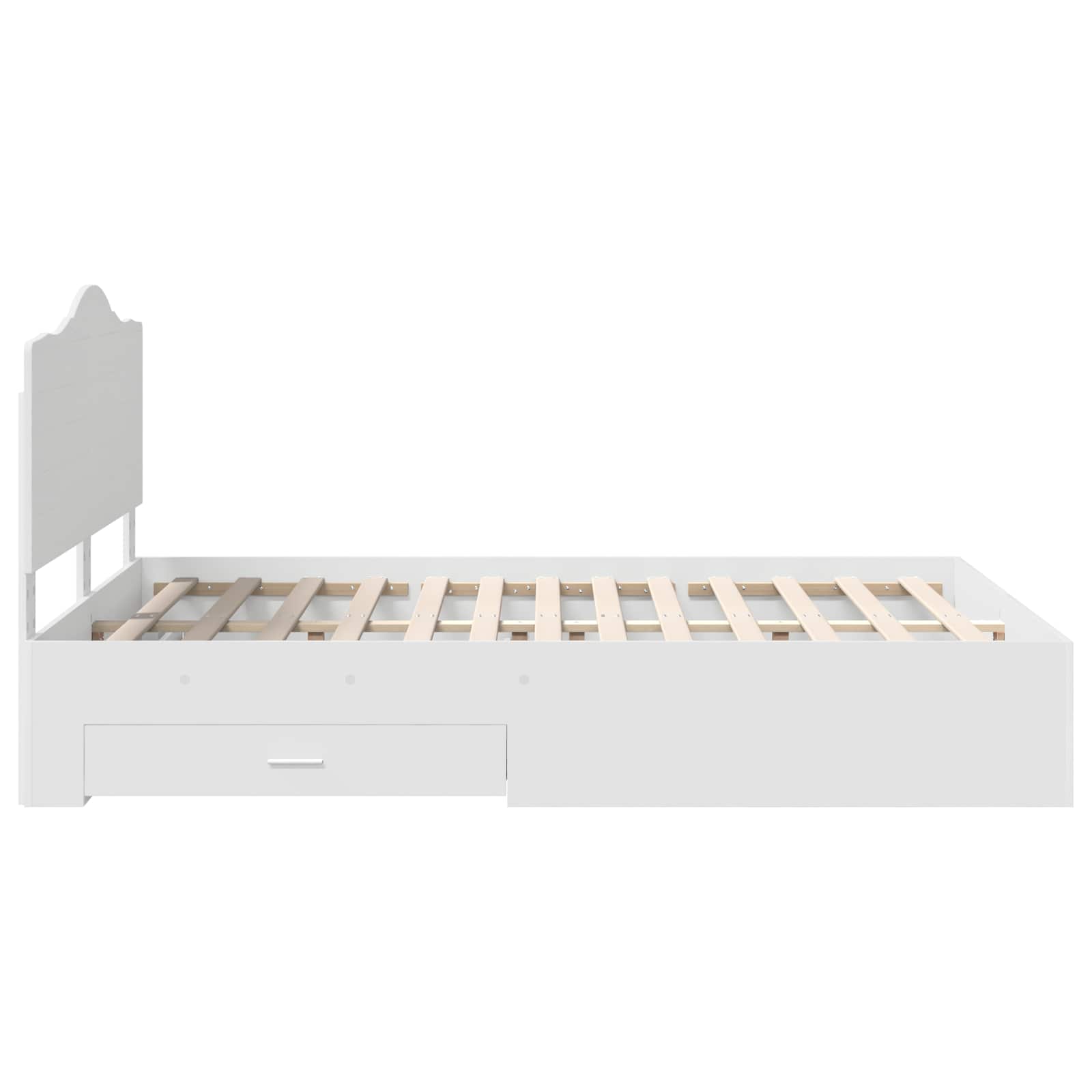 Bedframe met hoofdeinde met lade Wit 140 x 190 cm Bewerkt hout is nu te koop bij PeponiXL, paradijselijk wonen!