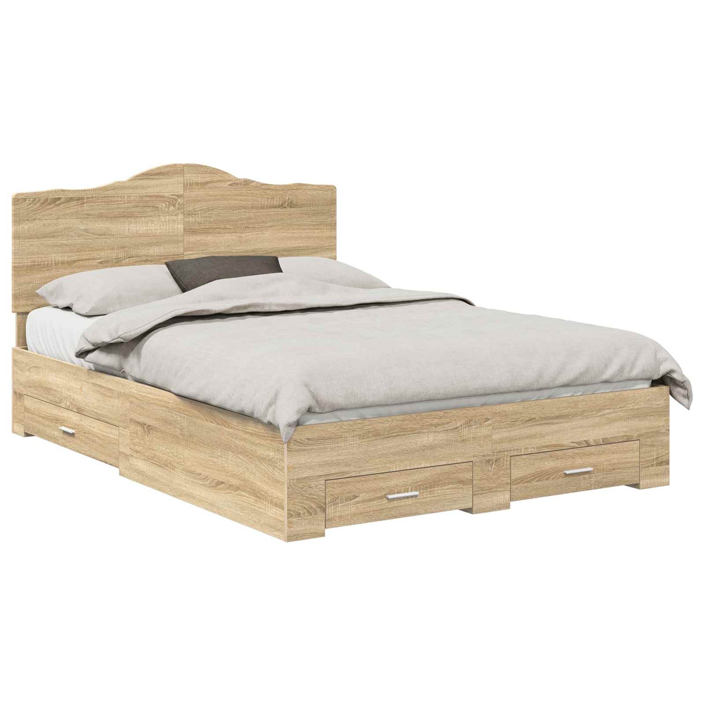 Bedframe met hoofdeinde Sonoma Eiken 140 x 190 cm Bewerkt hout is nu te koop bij PeponiXL, paradijselijk wonen!