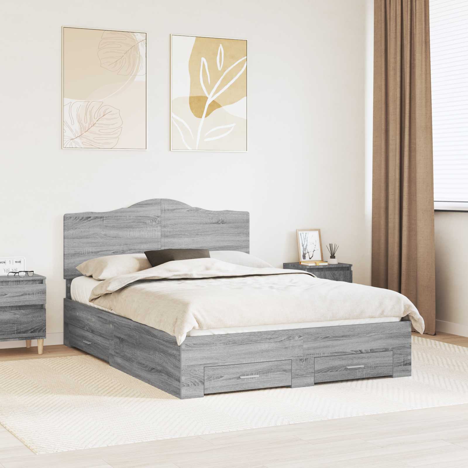 Bedframe met hoofdeinde Grijs Sonoma 140 x 190 cm Bewerkt hout is nu te koop bij PeponiXL, paradijselijk wonen!
