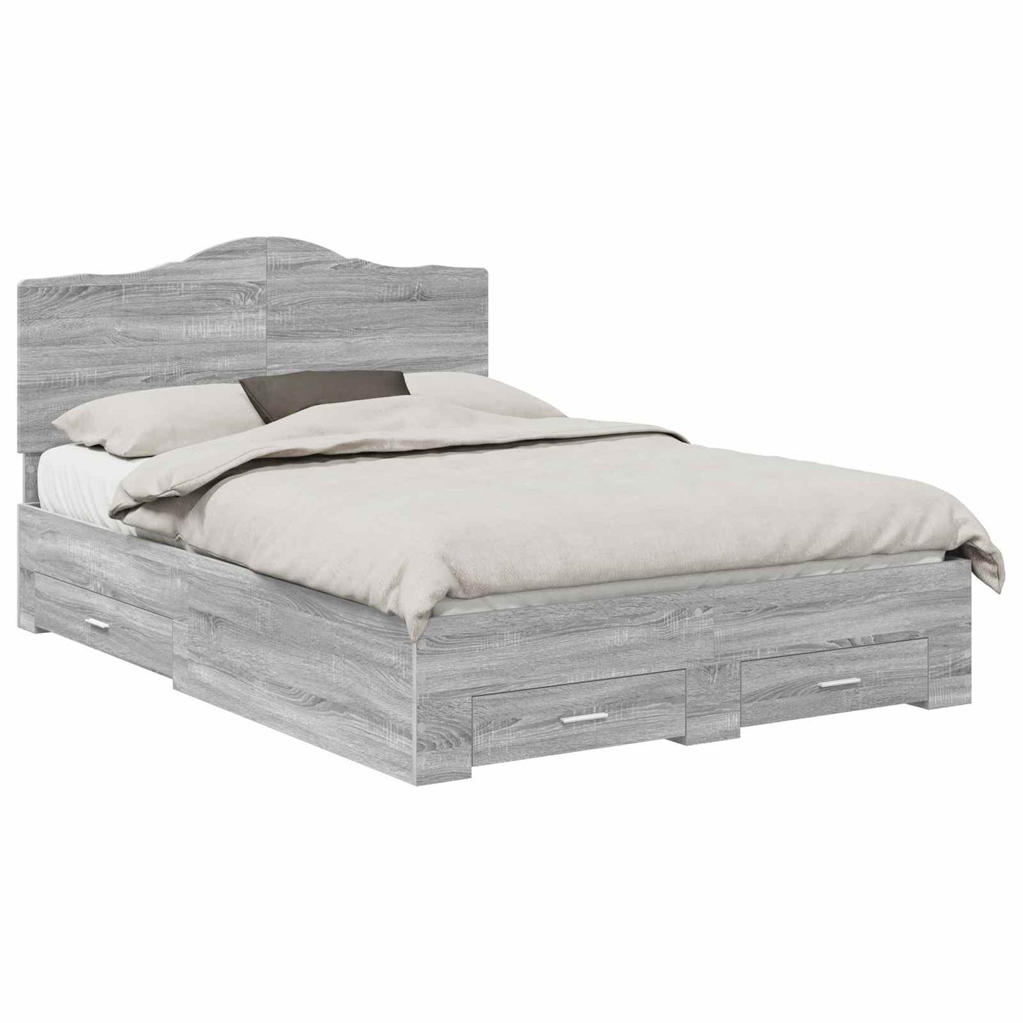 Bedframe met hoofdeinde Grijs Sonoma 140 x 190 cm Bewerkt hout is nu te koop bij PeponiXL, paradijselijk wonen!