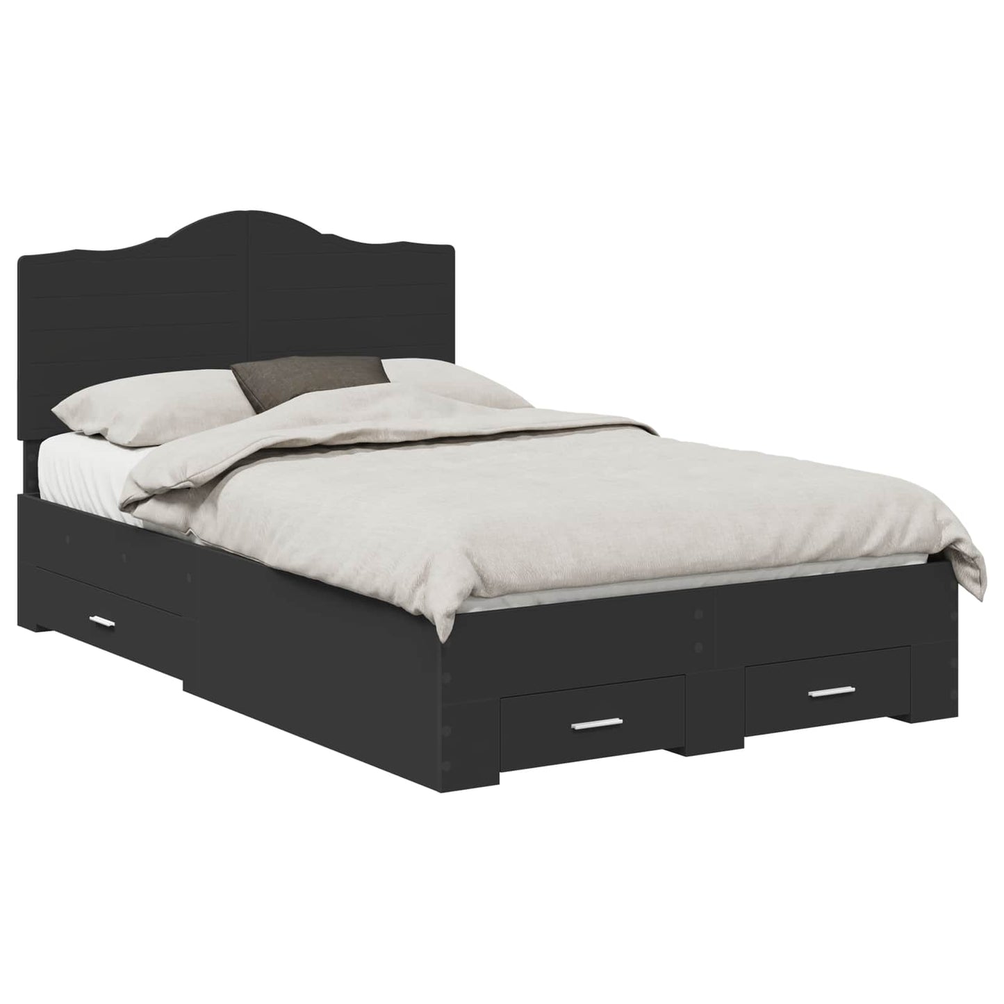 Bedframe met hoofdeinde Zwart 135 x 190 cm Bewerkt hout is nu te koop bij PeponiXL, paradijselijk wonen!