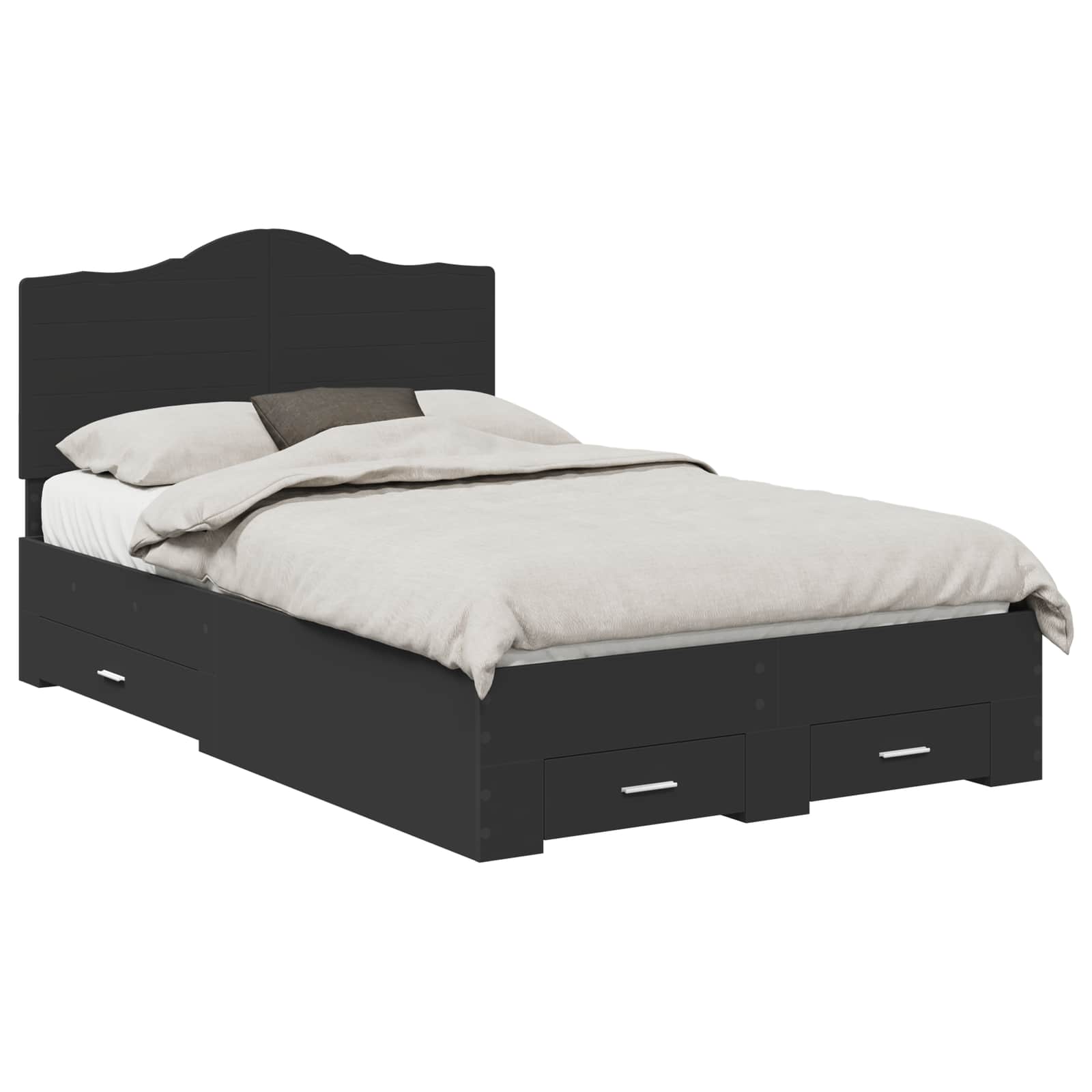 Bedframe met hoofdeinde Zwart 135 x 190 cm Bewerkt hout is nu te koop bij PeponiXL, paradijselijk wonen!
