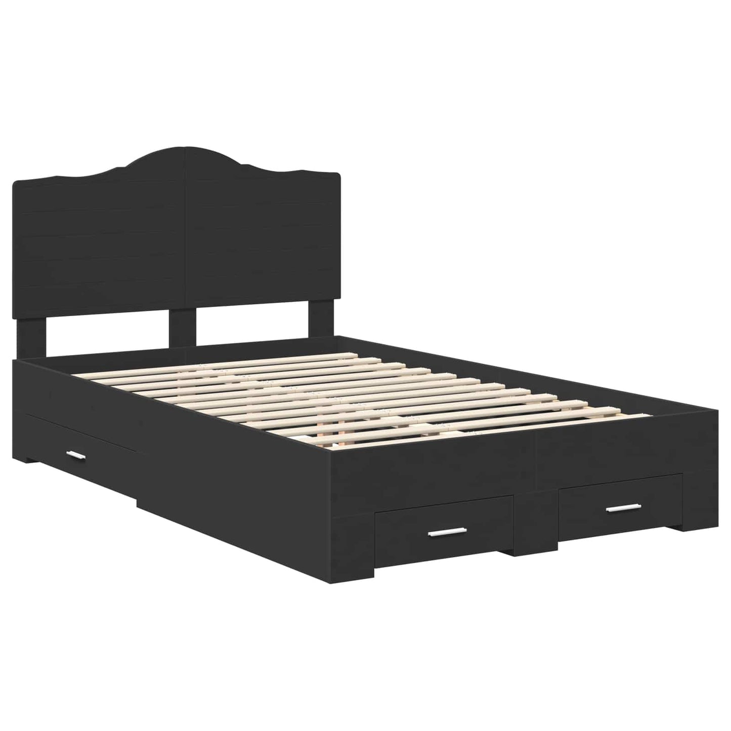 Bedframe met hoofdeinde Zwart 135 x 190 cm Bewerkt hout is nu te koop bij PeponiXL, paradijselijk wonen!