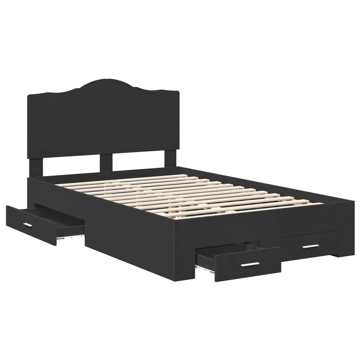 Bedframe met hoofdeinde Zwart 135 x 190 cm Bewerkt hout is nu te koop bij PeponiXL, paradijselijk wonen!