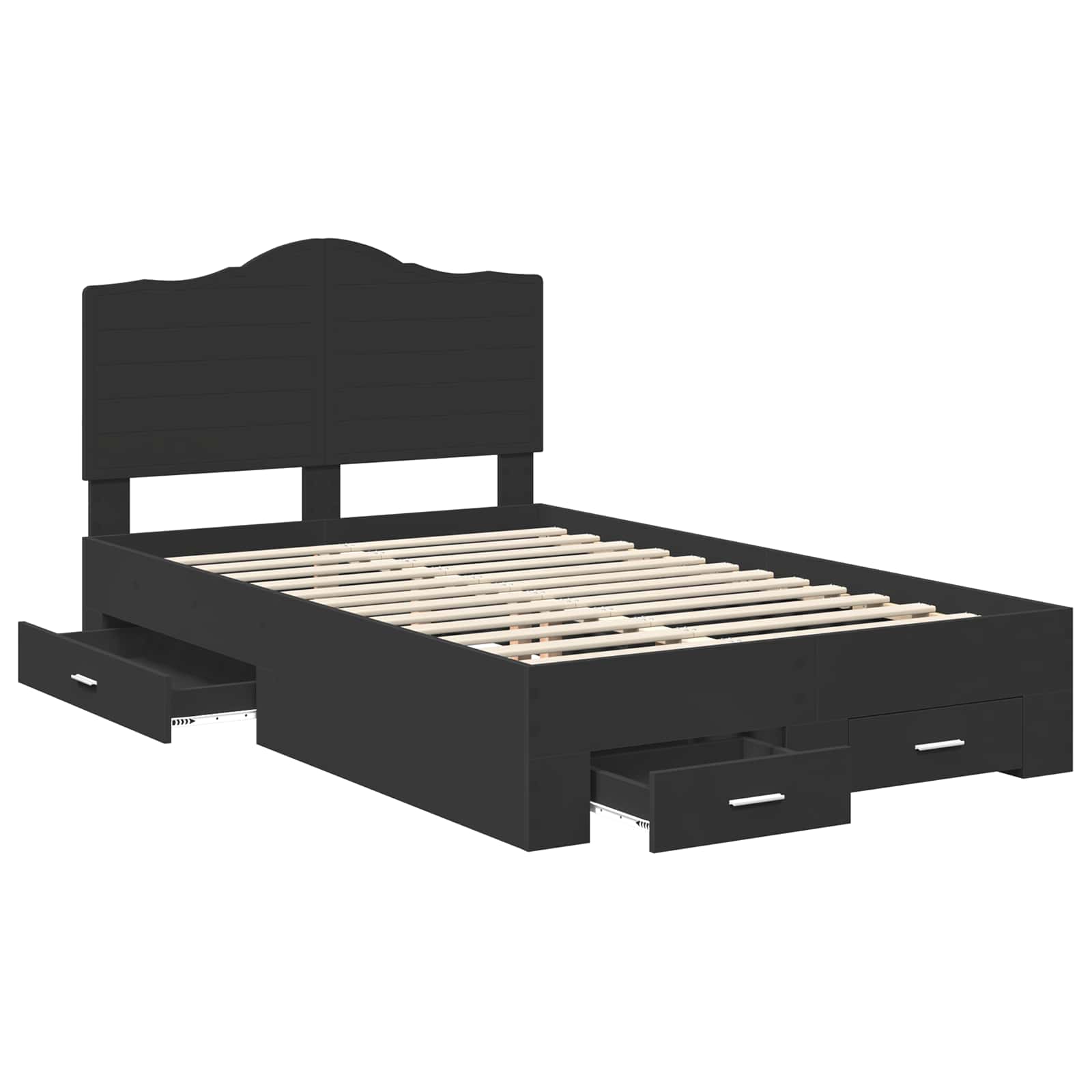 Bedframe met hoofdeinde Zwart 135 x 190 cm Bewerkt hout is nu te koop bij PeponiXL, paradijselijk wonen!