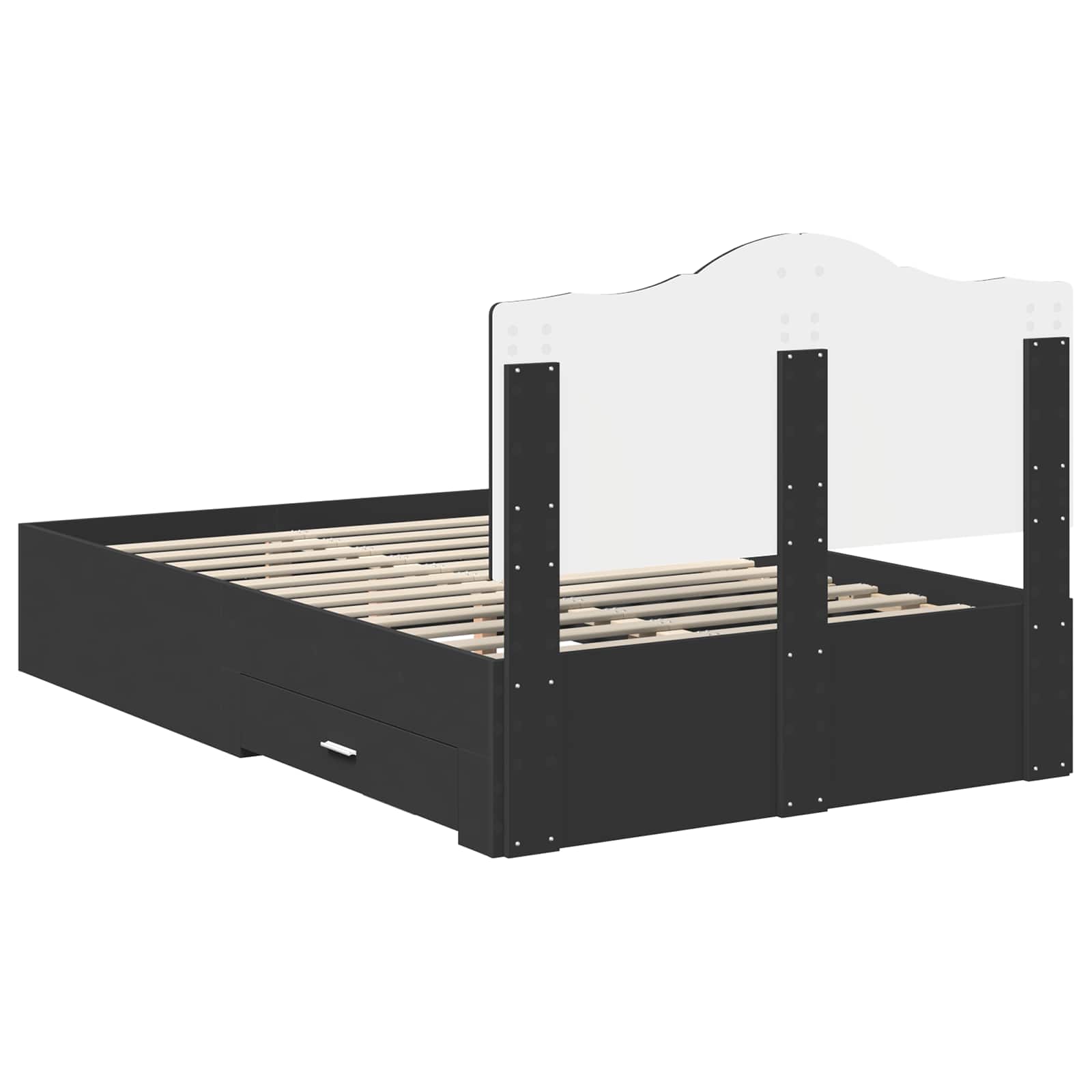 Bedframe met hoofdeinde Zwart 135 x 190 cm Bewerkt hout is nu te koop bij PeponiXL, paradijselijk wonen!