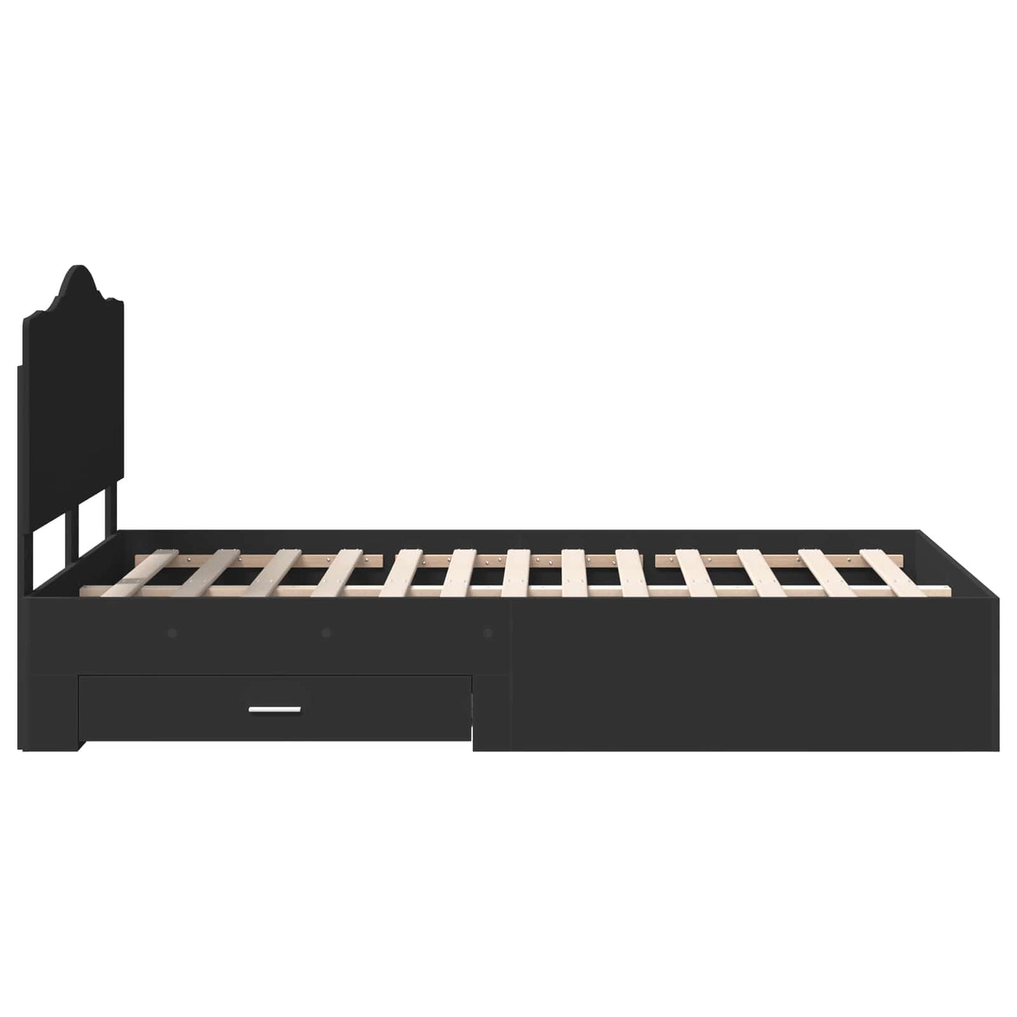 Bedframe met hoofdeinde Zwart 135 x 190 cm Bewerkt hout is nu te koop bij PeponiXL, paradijselijk wonen!