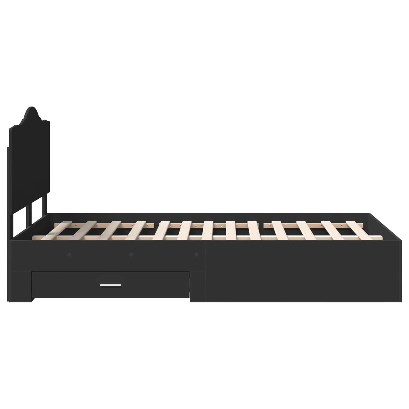 Bedframe met hoofdeinde Zwart 135 x 190 cm Bewerkt hout is nu te koop bij PeponiXL, paradijselijk wonen!