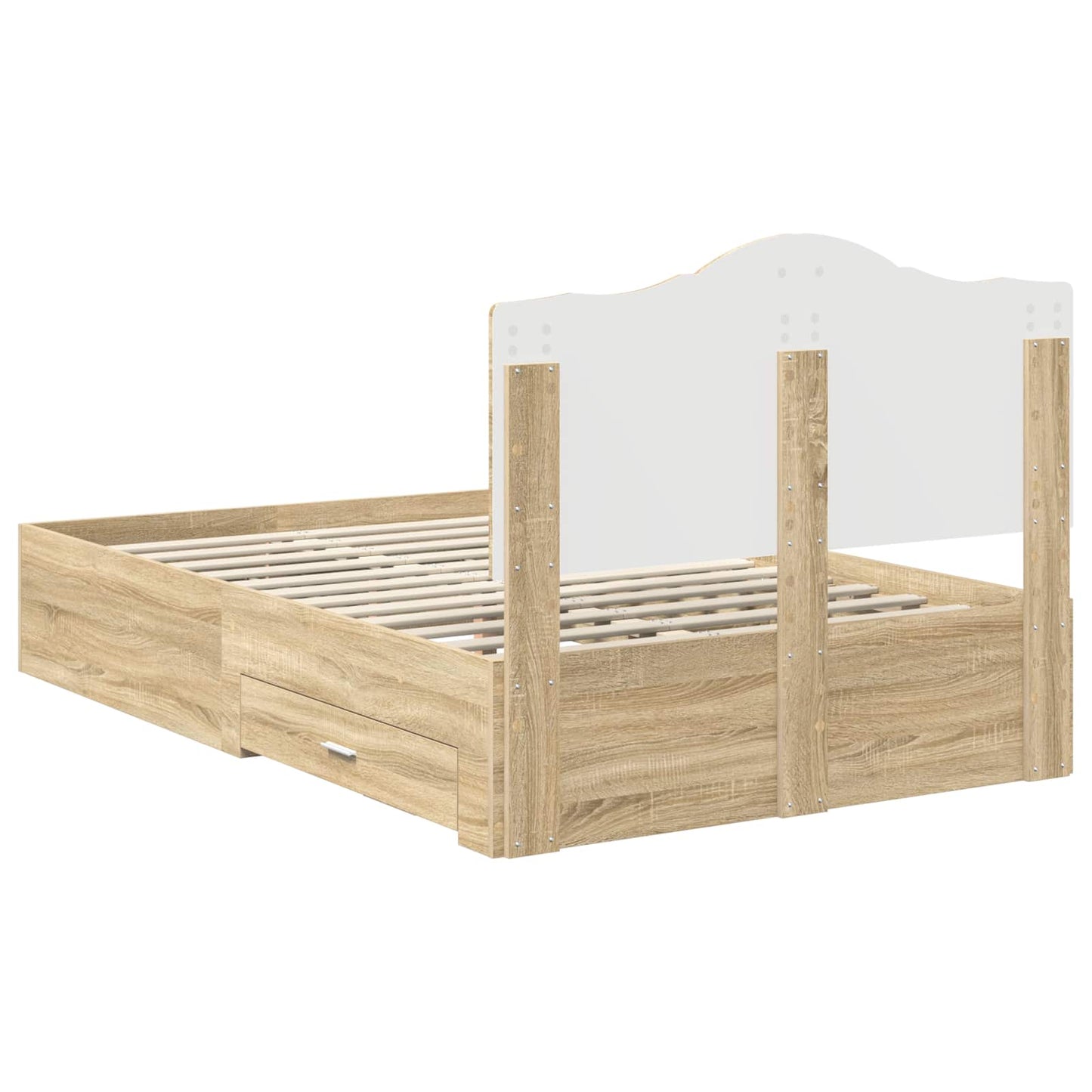 Bedframe met hoofdeinde Sonoma Eiken 135 x 190 cm Bewerkt hout is nu te koop bij PeponiXL, paradijselijk wonen!
