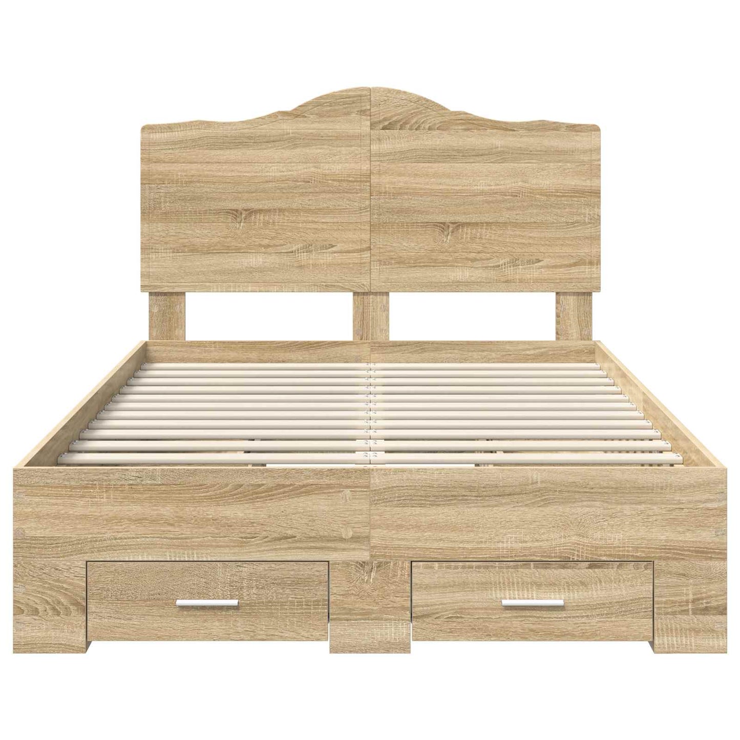 Bedframe met hoofdeinde Sonoma Eiken 135 x 190 cm Bewerkt hout is nu te koop bij PeponiXL, paradijselijk wonen!