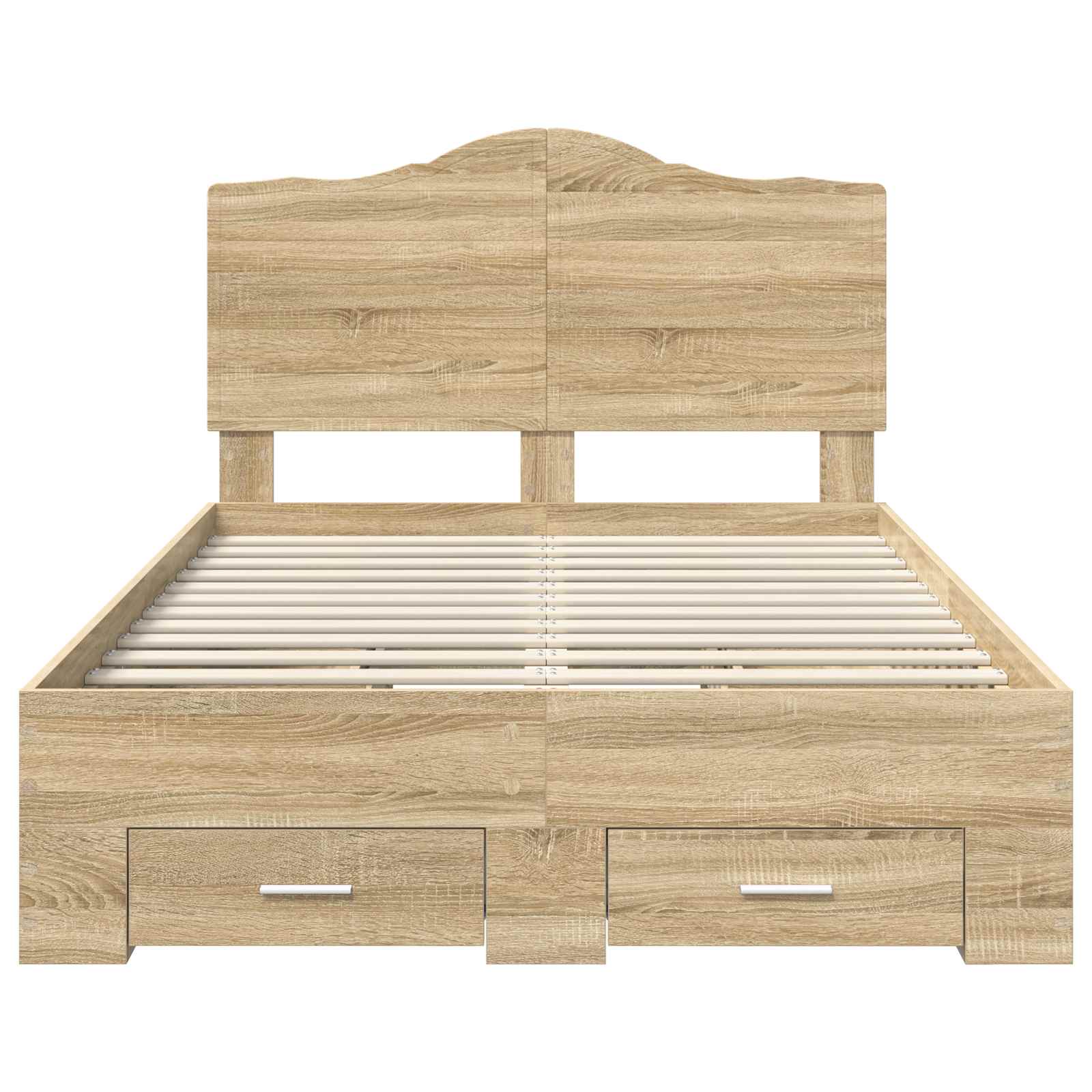 Bedframe met hoofdeinde Sonoma Eiken 135 x 190 cm Bewerkt hout is nu te koop bij PeponiXL, paradijselijk wonen!