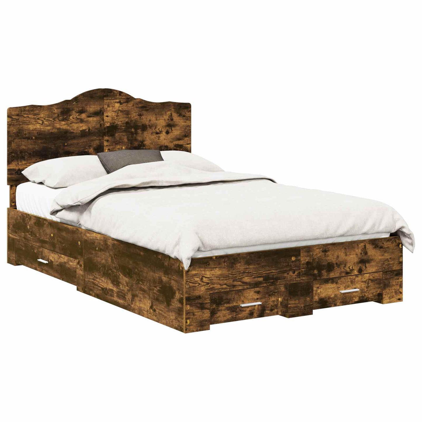 Bedframe met hoofdeinde Gerookt eiken 135 x 190 cm Bewerkt hout is nu te koop bij PeponiXL, paradijselijk wonen!