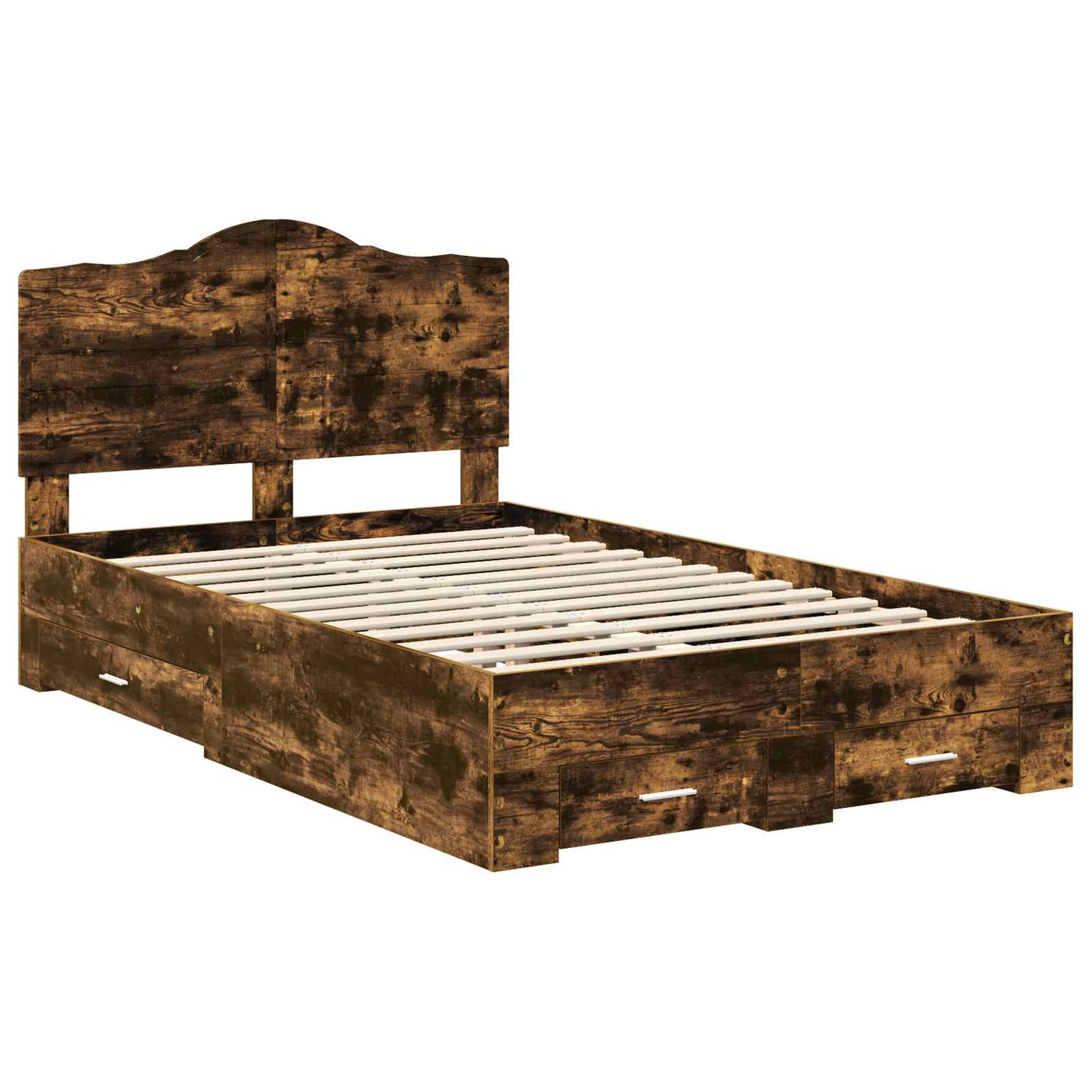 Bedframe met hoofdeinde Gerookt eiken 135 x 190 cm Bewerkt hout is nu te koop bij PeponiXL, paradijselijk wonen!