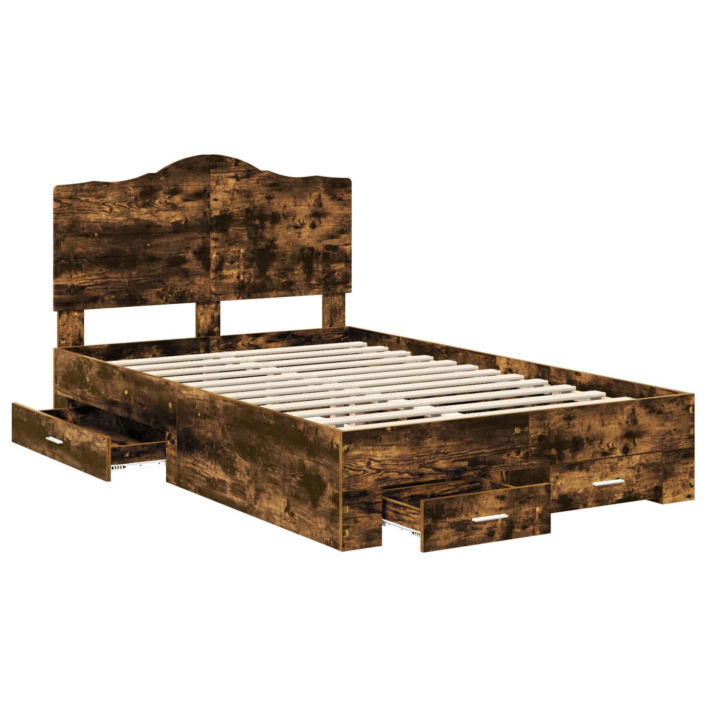 Bedframe met hoofdeinde Gerookt eiken 135 x 190 cm Bewerkt hout is nu te koop bij PeponiXL, paradijselijk wonen!