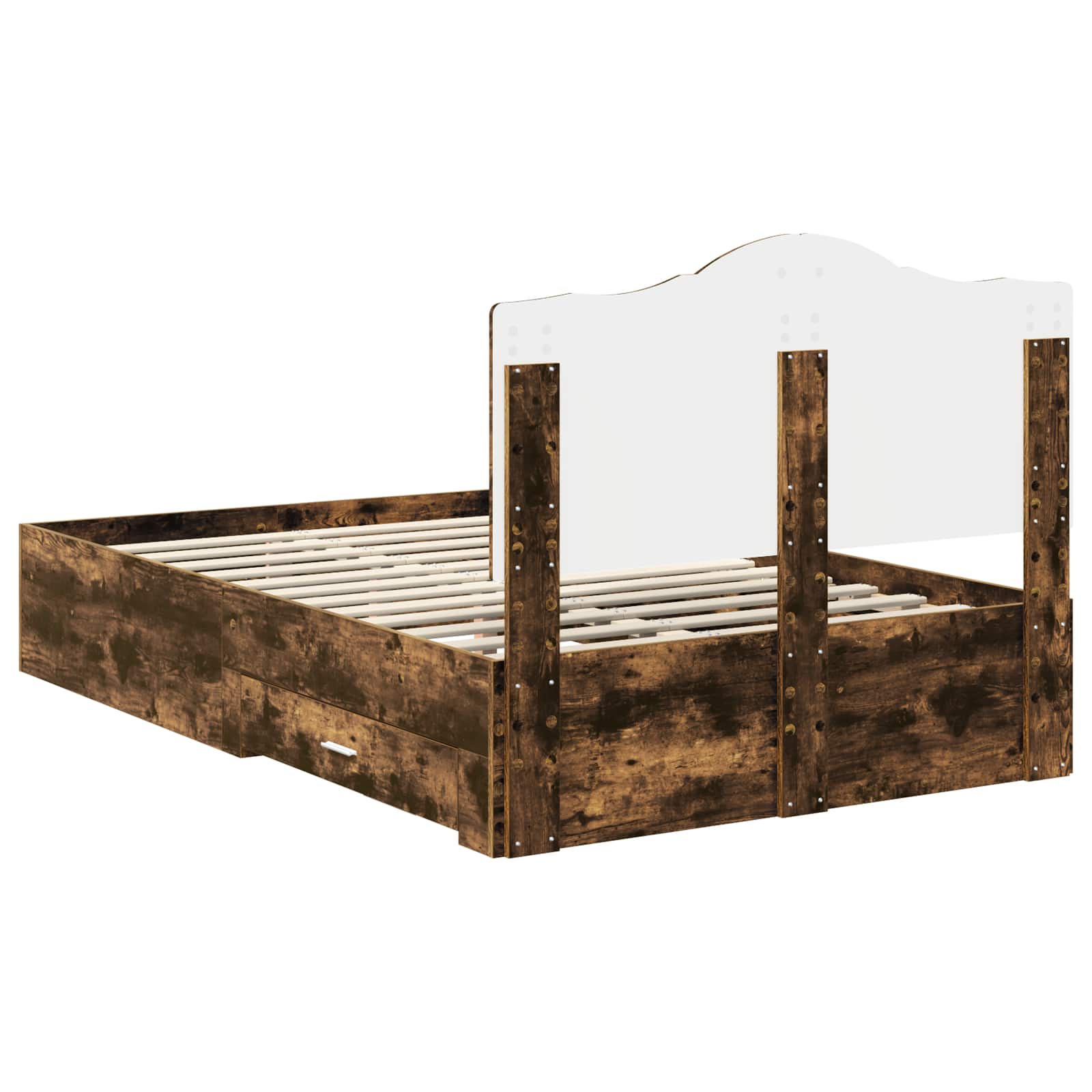 Bedframe met hoofdeinde Gerookt eiken 135 x 190 cm Bewerkt hout is nu te koop bij PeponiXL, paradijselijk wonen!