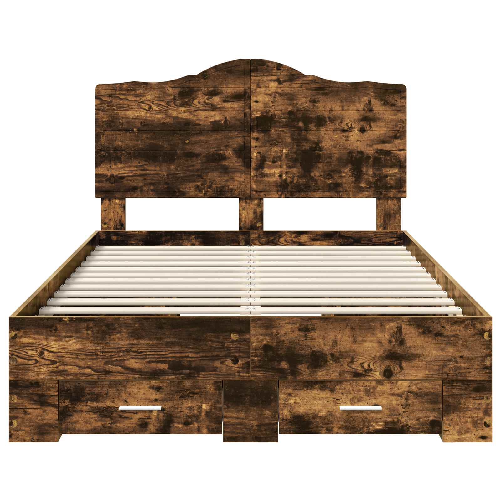 Bedframe met hoofdeinde Gerookt eiken 135 x 190 cm Bewerkt hout is nu te koop bij PeponiXL, paradijselijk wonen!