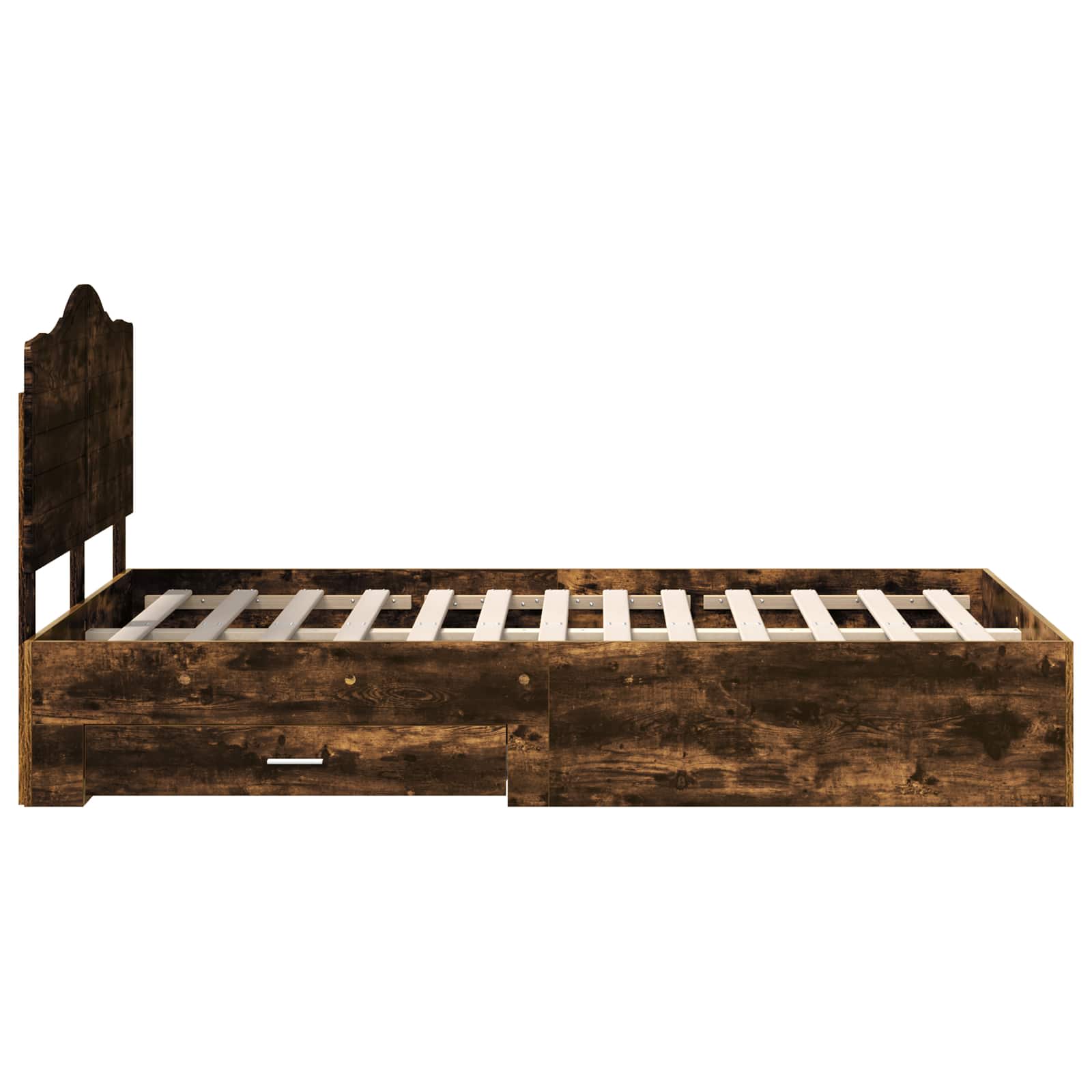 Bedframe met hoofdeinde Gerookt eiken 135 x 190 cm Bewerkt hout is nu te koop bij PeponiXL, paradijselijk wonen!