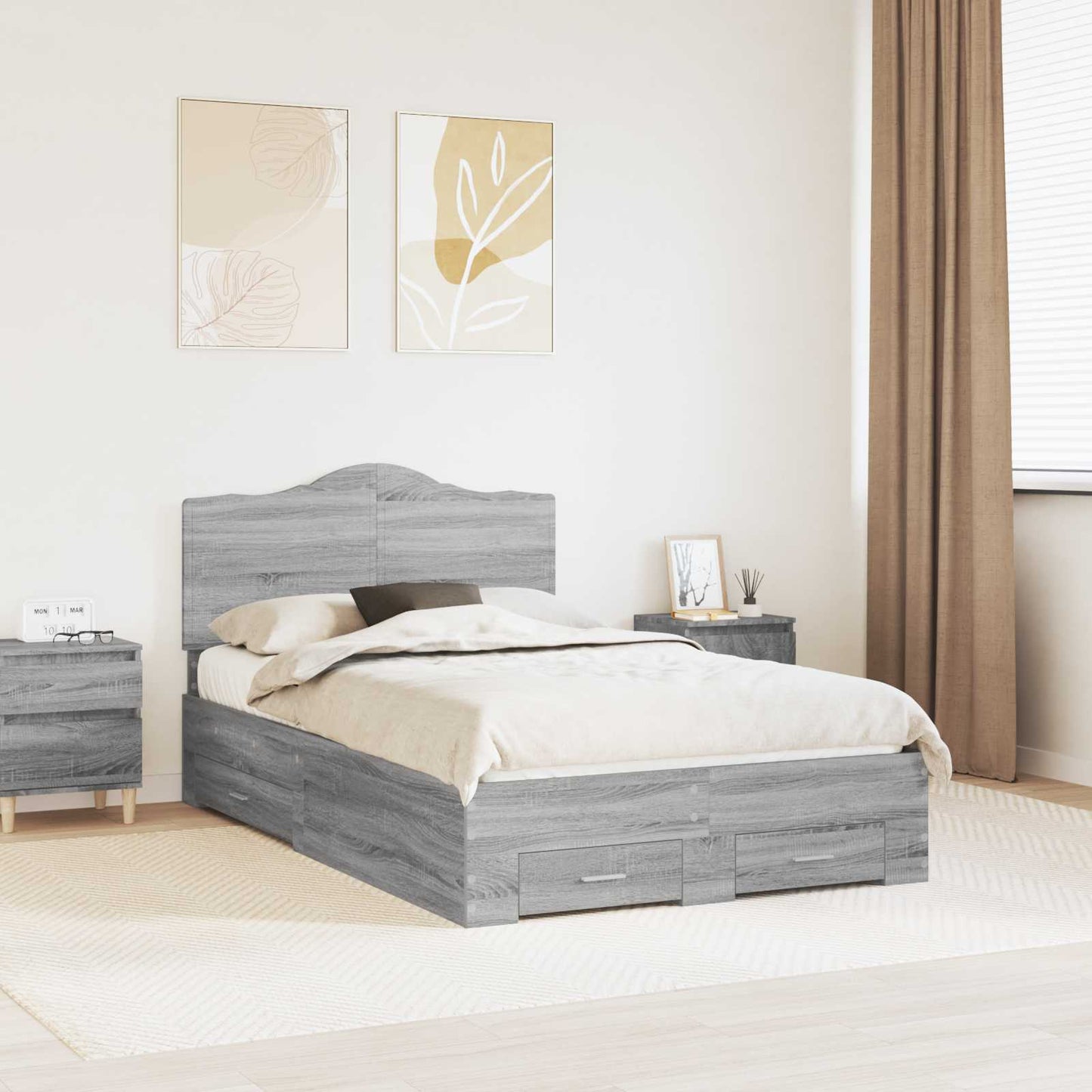 Bedframe met hoofdeinde Grijs Sonoma 135 x 190 cm Bewerkt hout is nu te koop bij PeponiXL, paradijselijk wonen!