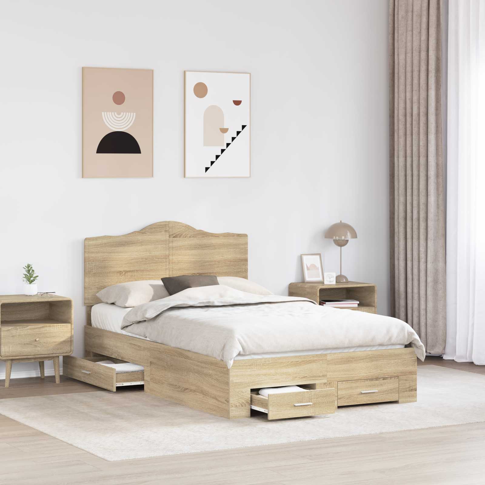 Bedframe met hoofdeinde Sonoma Eiken 120 x 200 cm Bewerkt hout is nu te koop bij PeponiXL, paradijselijk wonen!