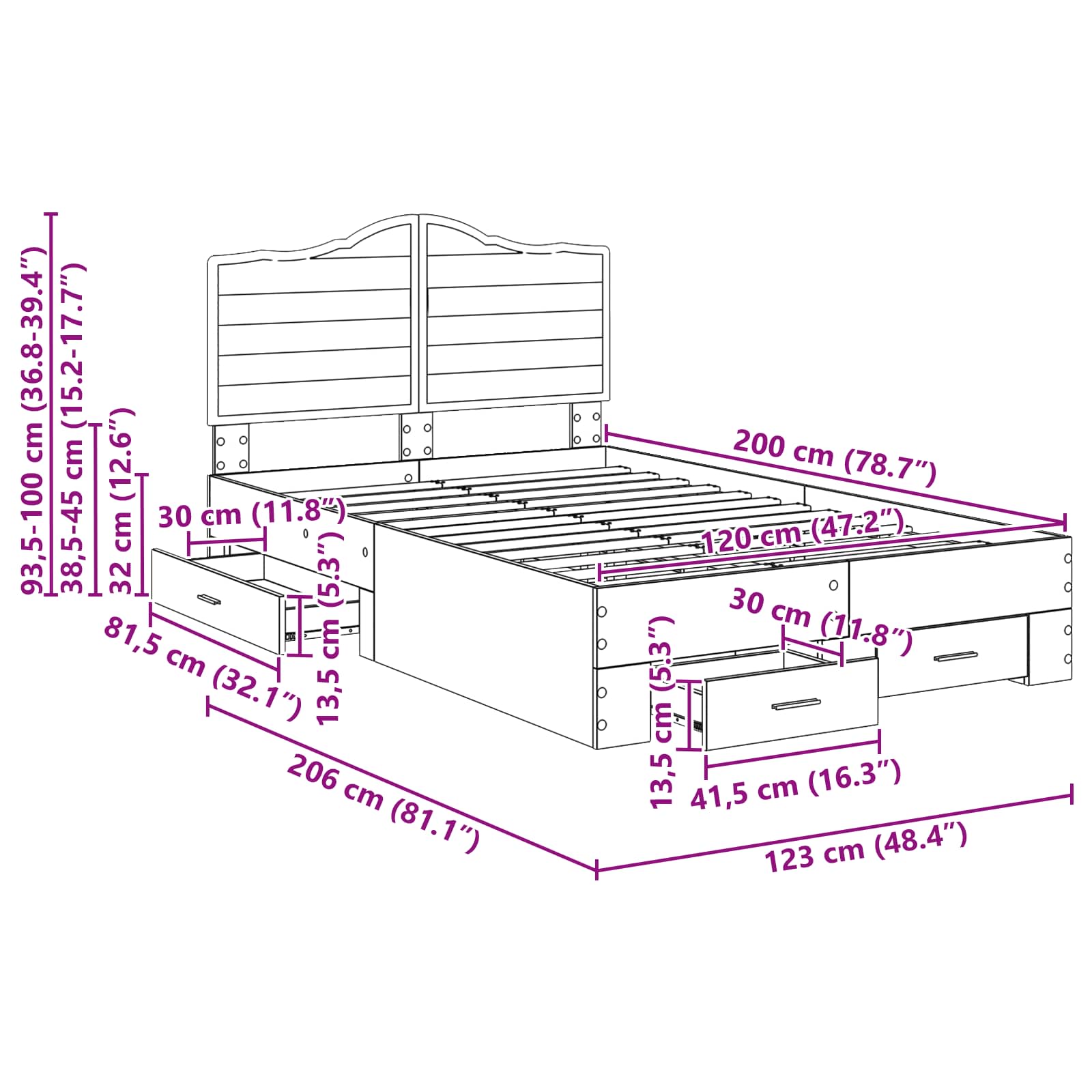 Bedframe met hoofdeinde Gerookt eiken 120 x 200 cm Bewerkt hout is nu te koop bij PeponiXL, paradijselijk wonen!
