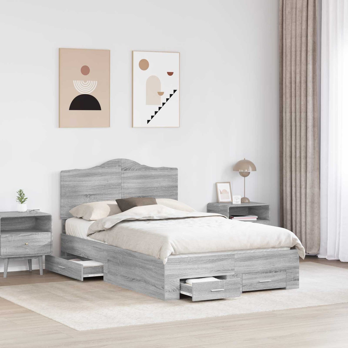Bedframe met hoofdeinde Grijs Sonoma 120 x 200 cm Bewerkt hout is nu te koop bij PeponiXL, paradijselijk wonen!