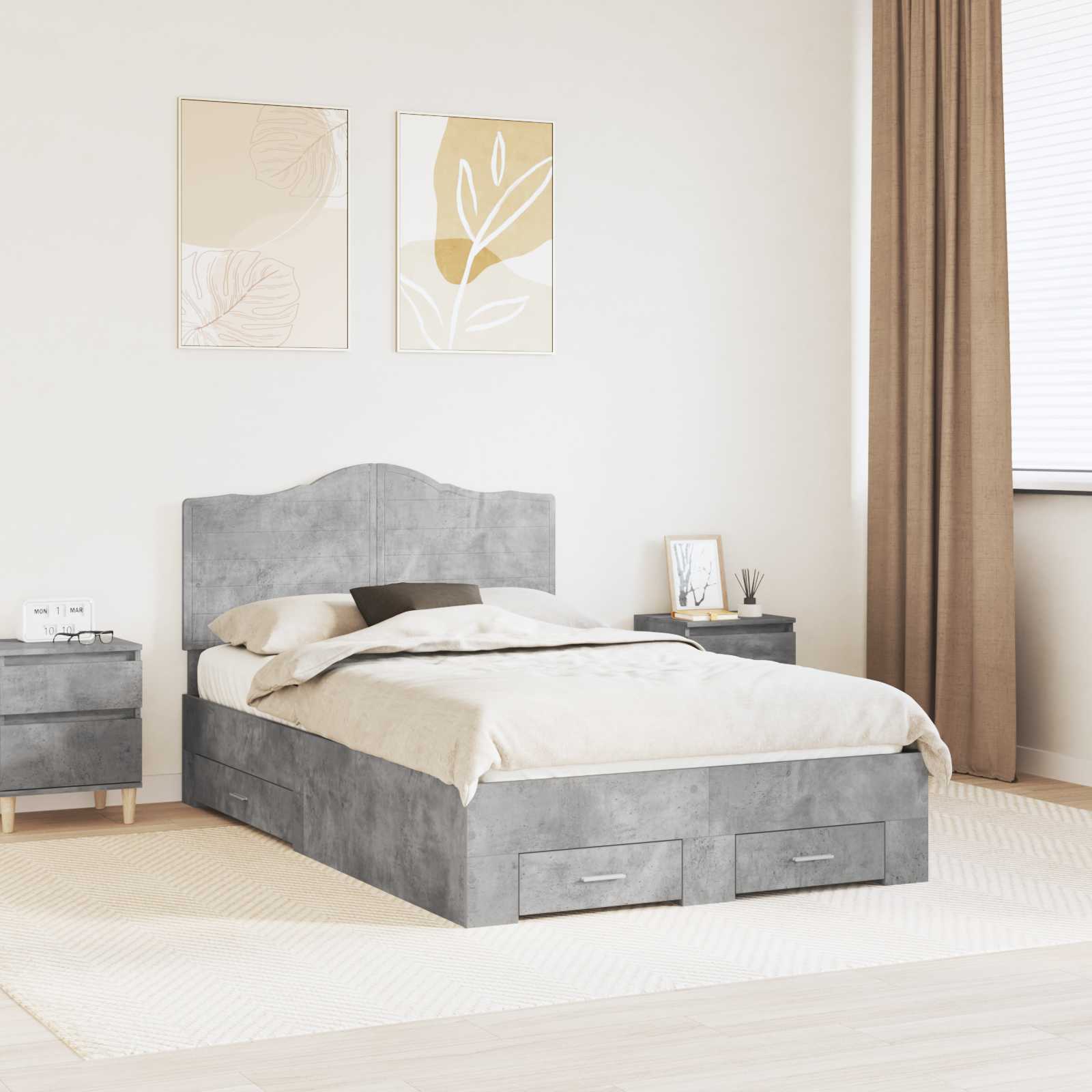 Bedframe met hoofdeinde Beton Grijs 120 x 190 cm Bewerkt hout is nu te koop bij PeponiXL, paradijselijk wonen!