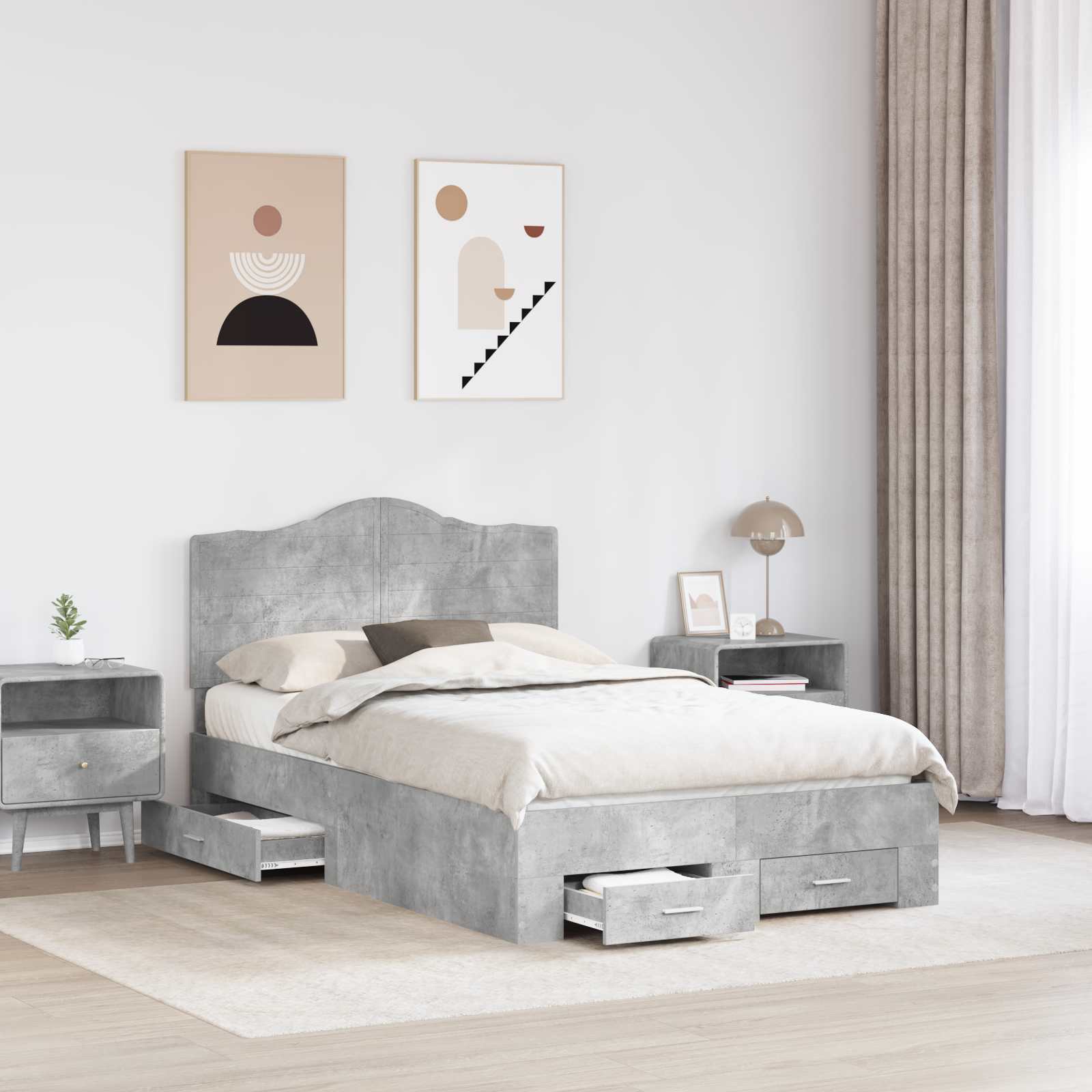 Bedframe met hoofdeinde Beton Grijs 120 x 190 cm Bewerkt hout is nu te koop bij PeponiXL, paradijselijk wonen!
