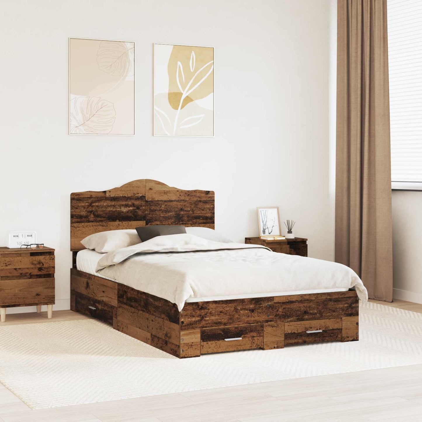 Bedframe met hoofdeinde Oudhout 120 x 190 cm Bewerkt hout is nu te koop bij PeponiXL, paradijselijk wonen!