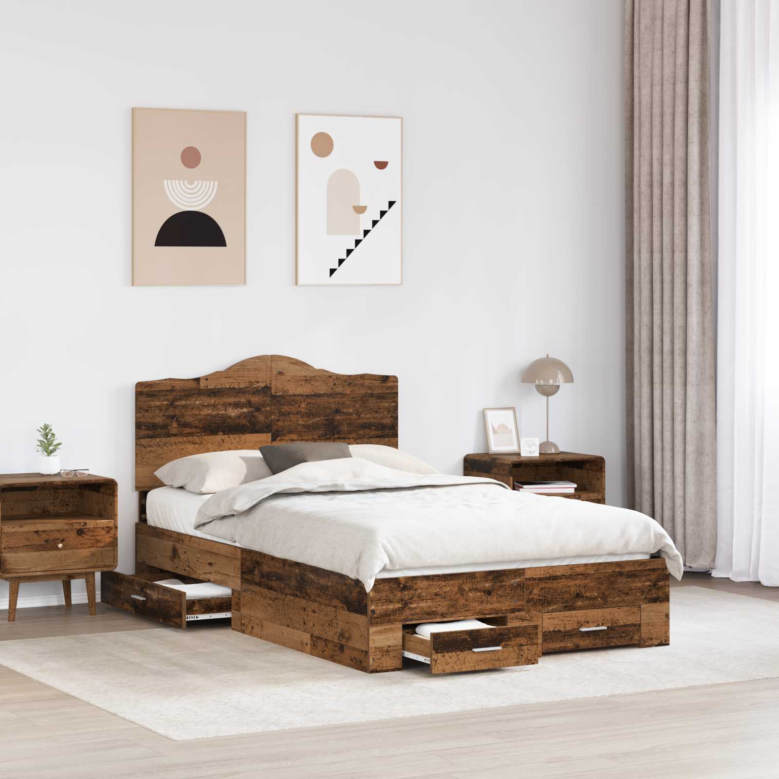 Bedframe met hoofdeinde Oudhout 120 x 190 cm Bewerkt hout is nu te koop bij PeponiXL, paradijselijk wonen!