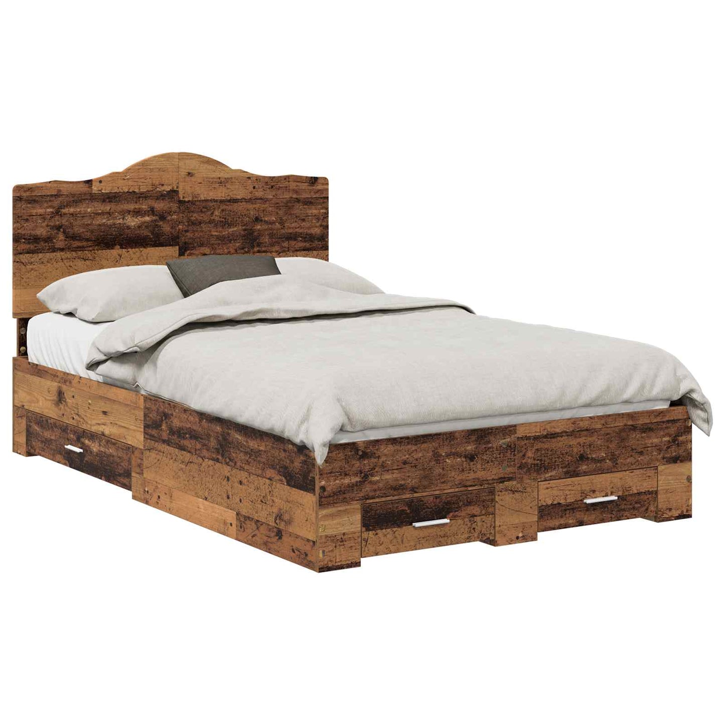 Bedframe met hoofdeinde Oudhout 120 x 190 cm Bewerkt hout is nu te koop bij PeponiXL, paradijselijk wonen!