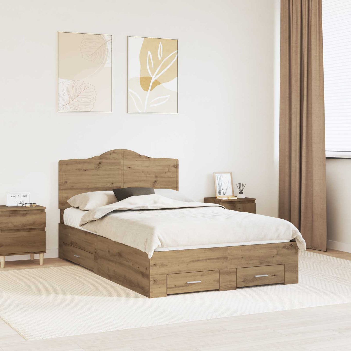 Bedframe met hoofdeinde Artisan Eiken 120 x 190 cm Bewerkt hout is nu te koop bij PeponiXL, paradijselijk wonen!