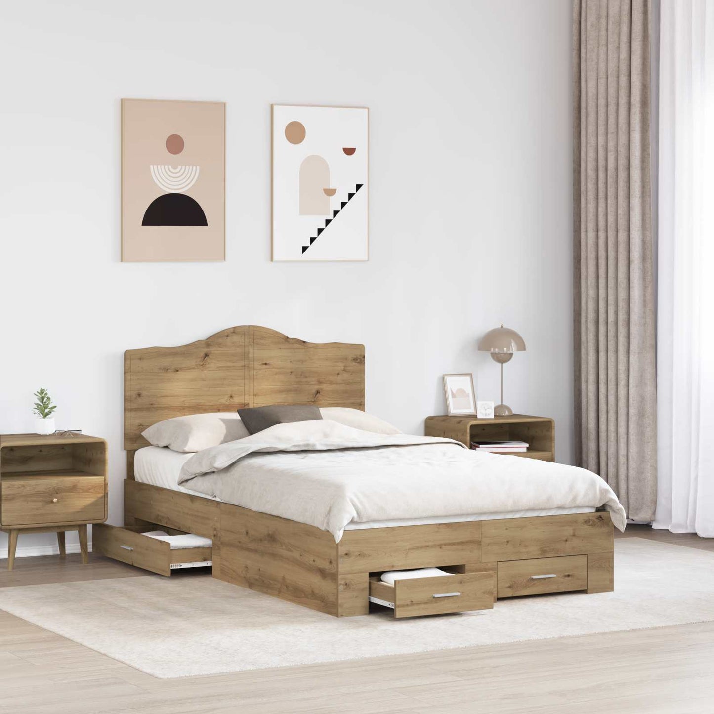 Bedframe met hoofdeinde Artisan Eiken 120 x 190 cm Bewerkt hout is nu te koop bij PeponiXL, paradijselijk wonen!