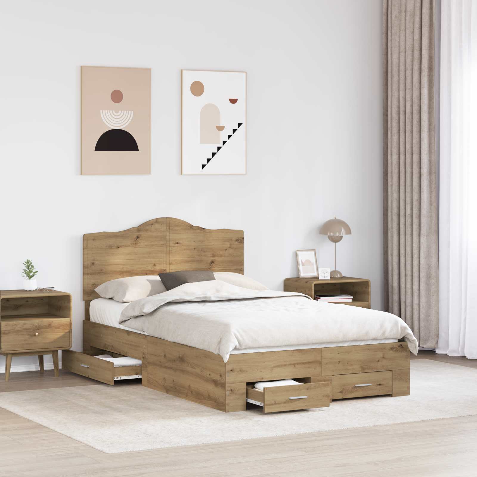 Bedframe met hoofdeinde Artisan Eiken 120 x 190 cm Bewerkt hout is nu te koop bij PeponiXL, paradijselijk wonen!