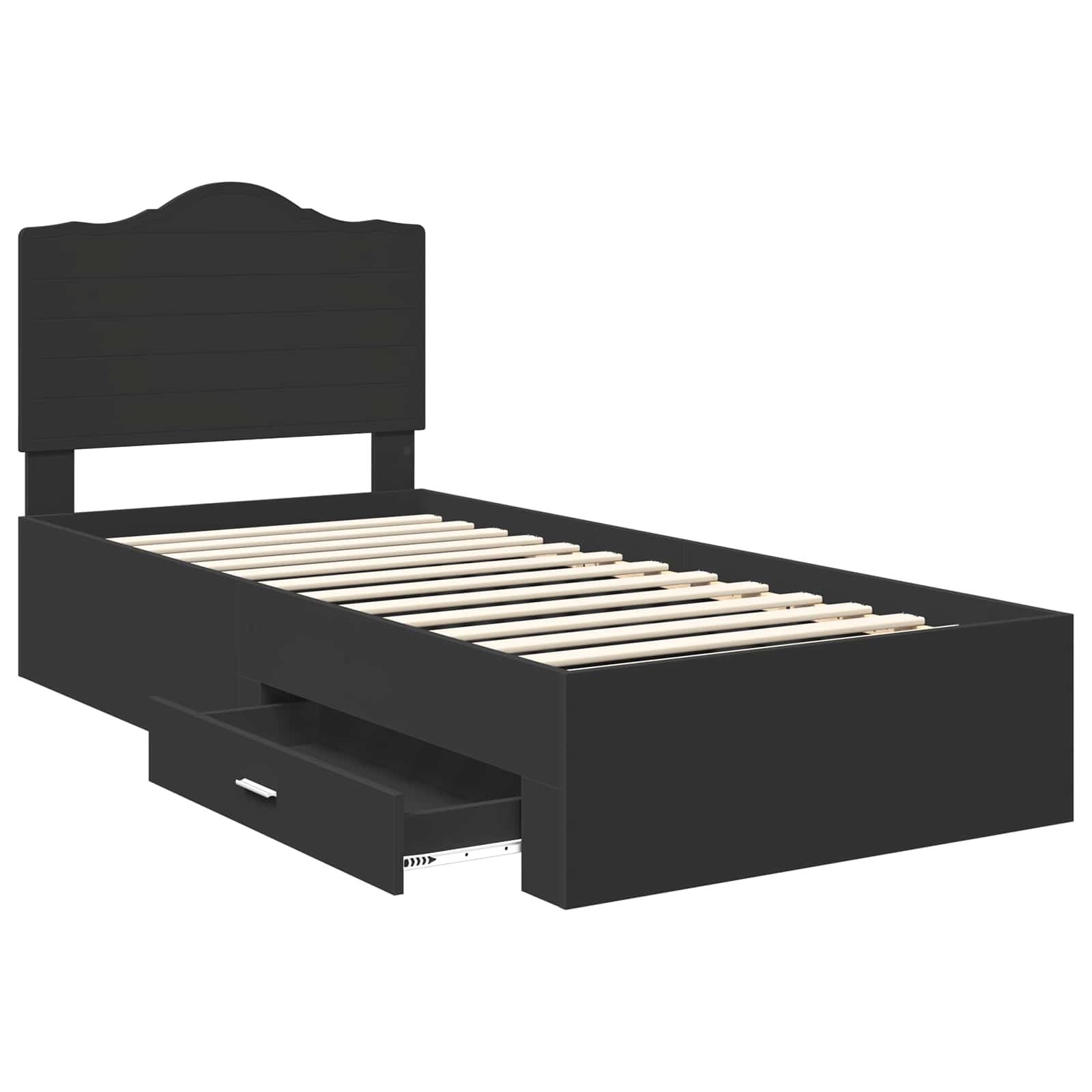 Bedframe met hoofdeinde Zwart 100 x 200 cm Bewerkt hout is nu te koop bij PeponiXL, paradijselijk wonen!